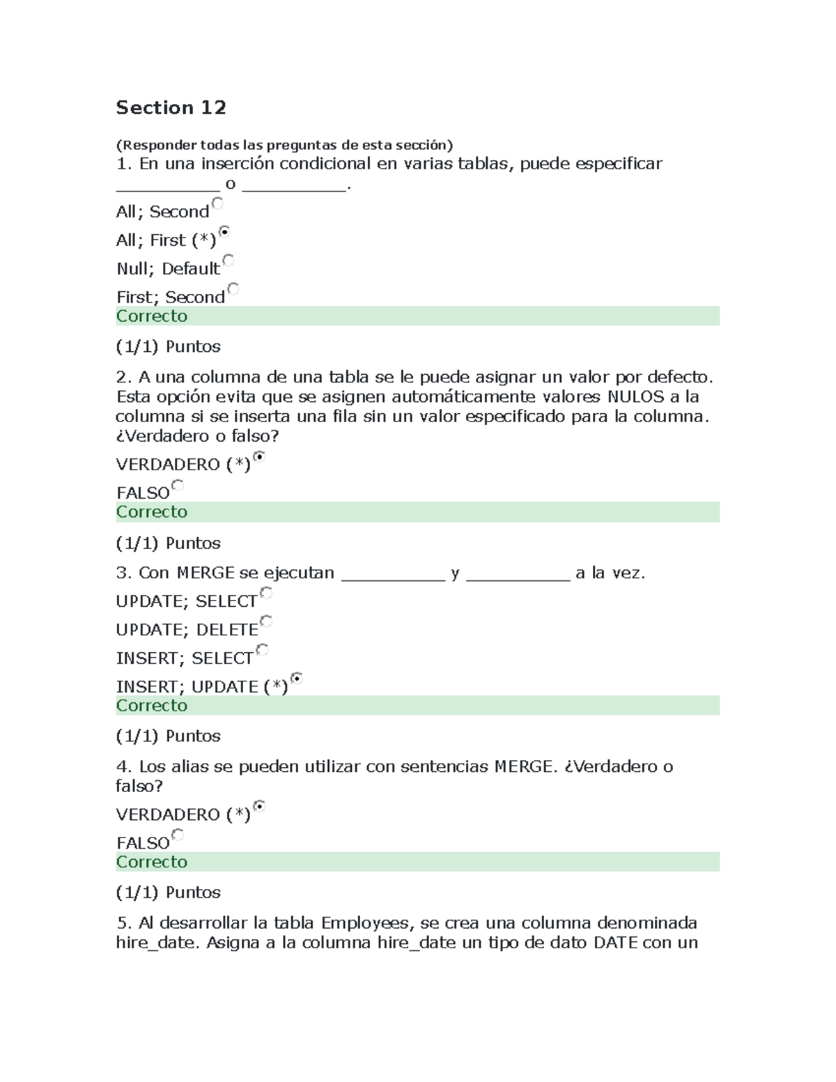 QUIZ 12 - Oracle SQL Concepts and Questions - Studocu