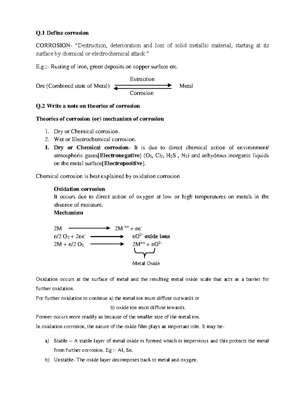 Corrosion -some imoportant question - Q Define corrosion CORROSION ...