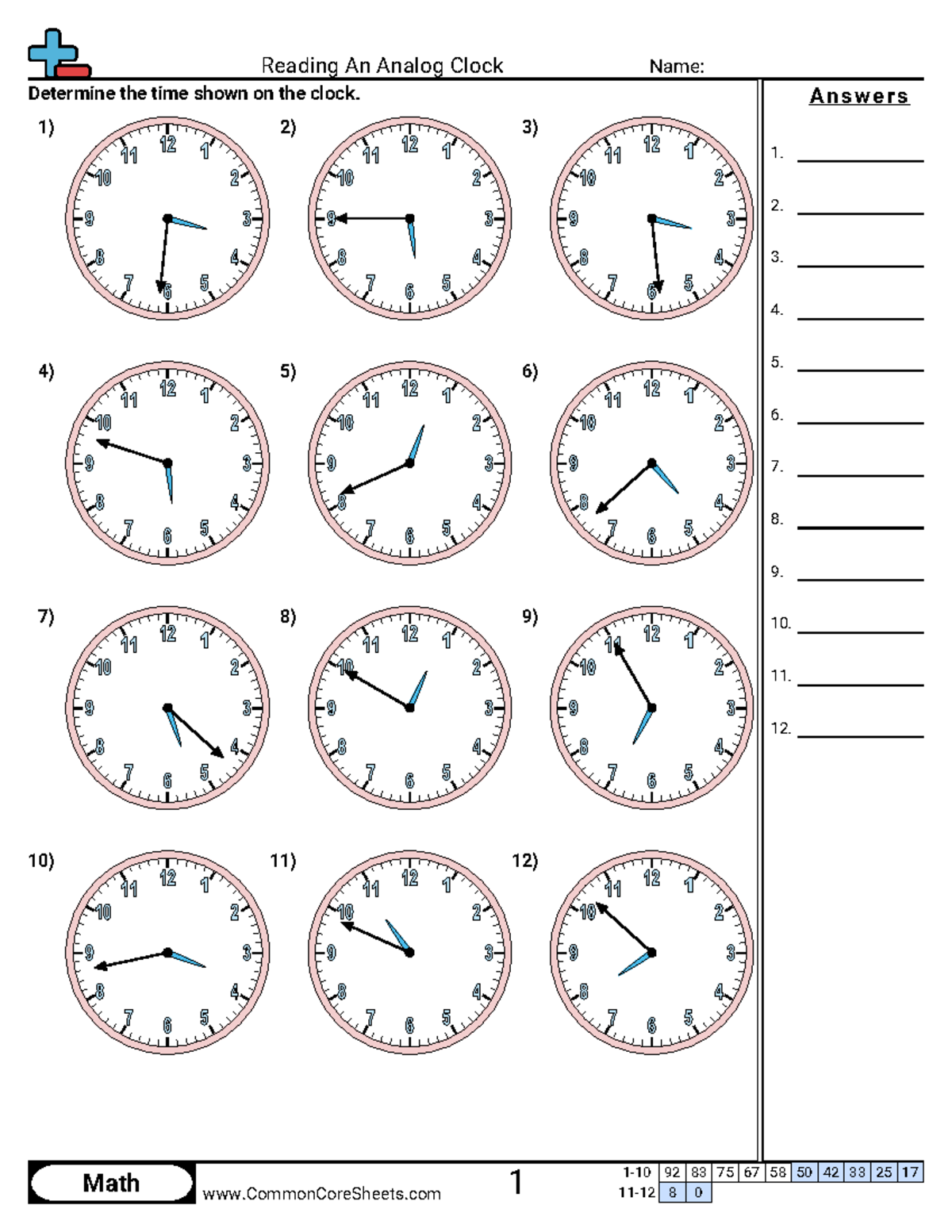 Math Quiz: Reading an Analog Clock (Answer Key) - Studocu