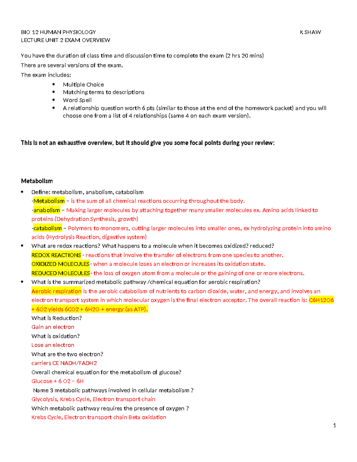 BIO 12 LECTURE UNIT 2 EXAM 2 REVIEW AND STRATEGY GUIDE - Studocu