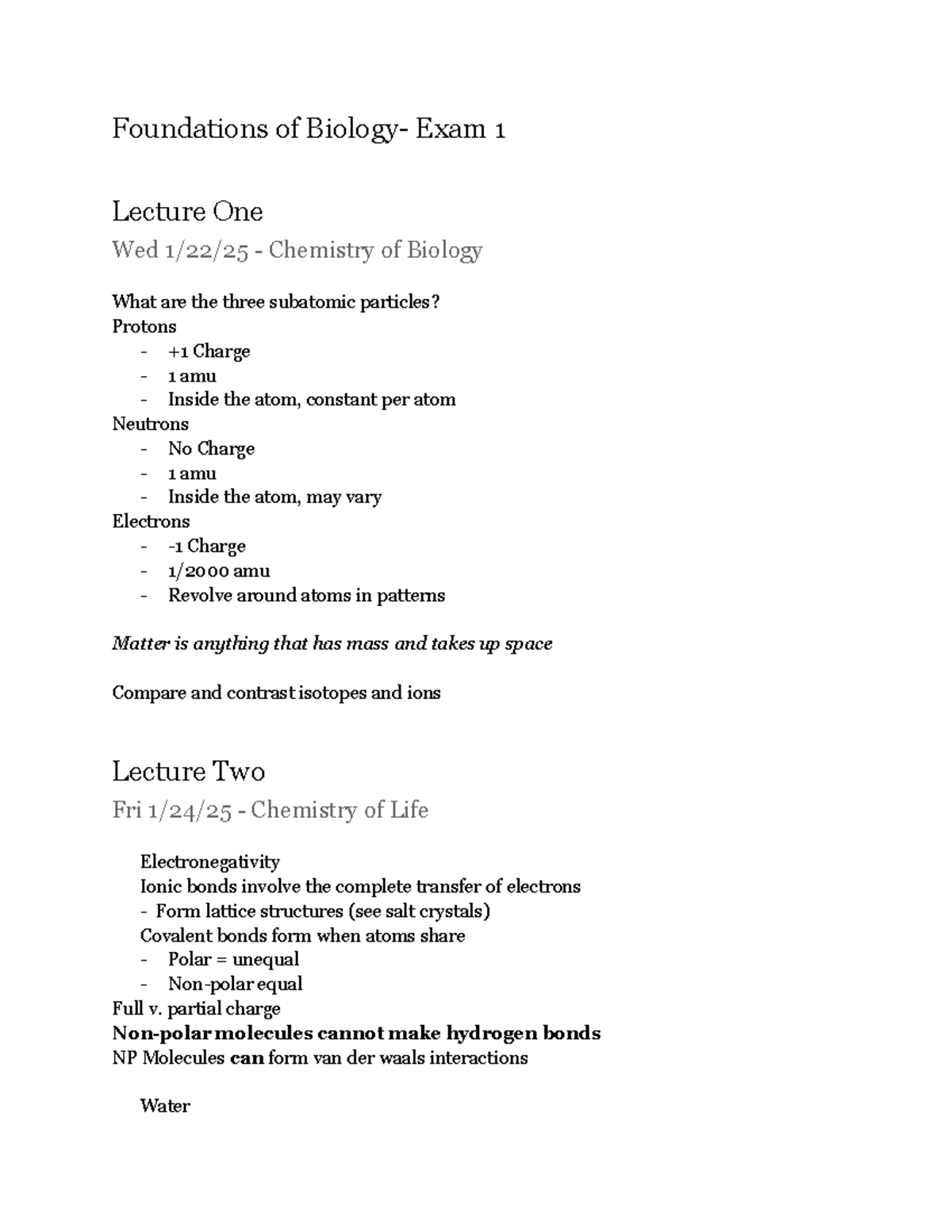 Chemistry of Biology: Lecture Notes for Exam 1 (Lectures 1-7) - Studocu