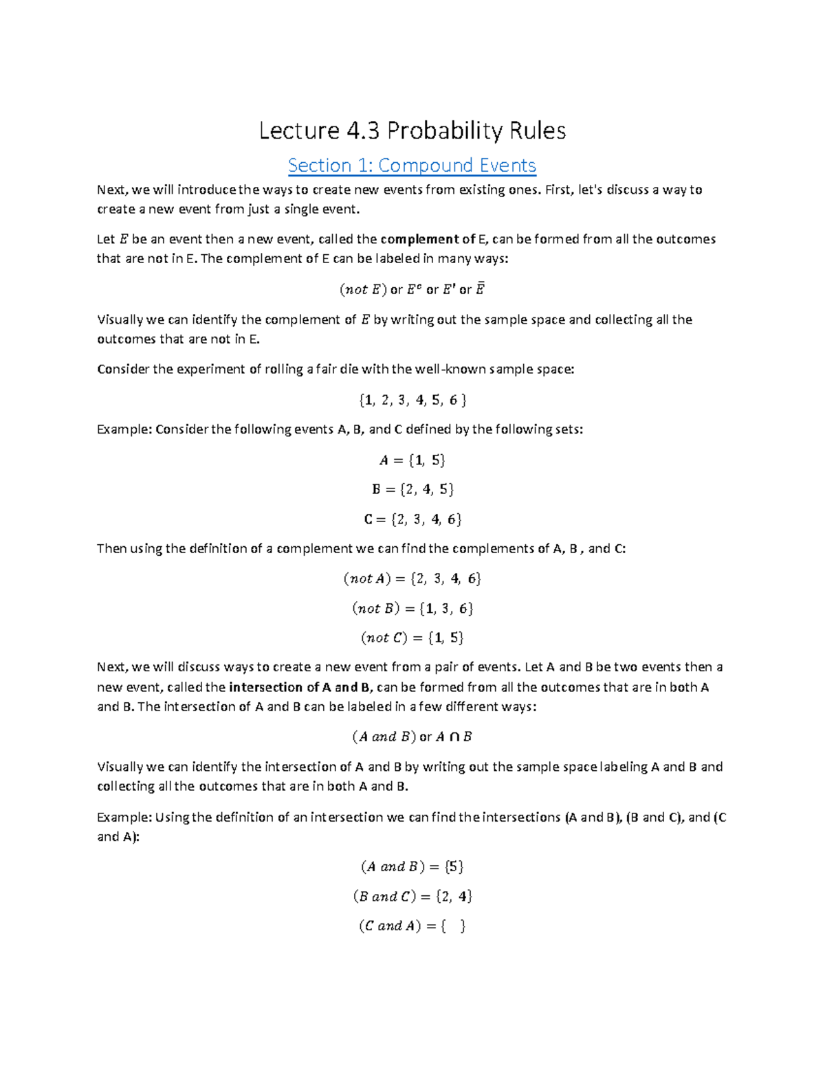 Lecture 4.3: Probability Rules & Compound Events in Intro to Stats ...