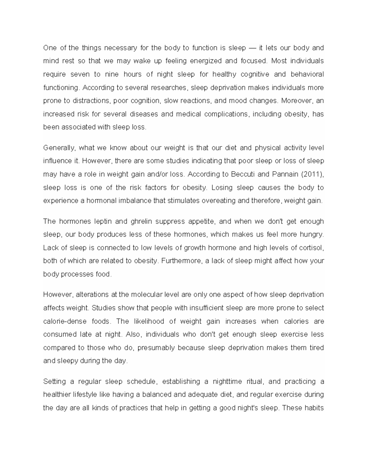 PSY 101: Lecture Notes on Sleep and Its Impact on Obesity - Studocu
