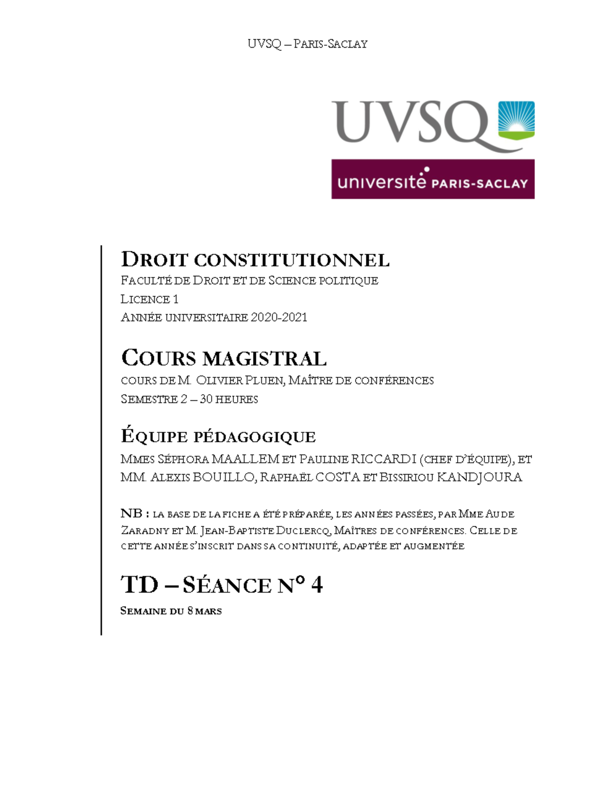 TD n° 4 - Analyse de la fonction et des pouvoirs du Président de la ...