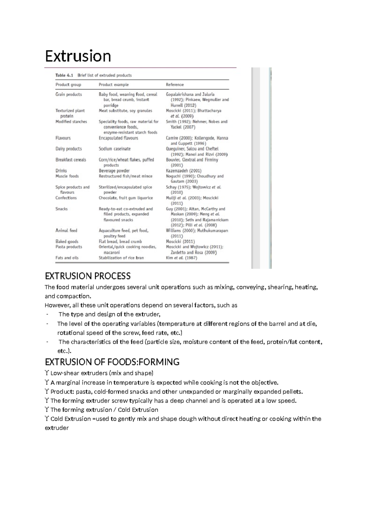Final exam summary thermal processing - Extrusion EXTRUSION PROCESS The ...