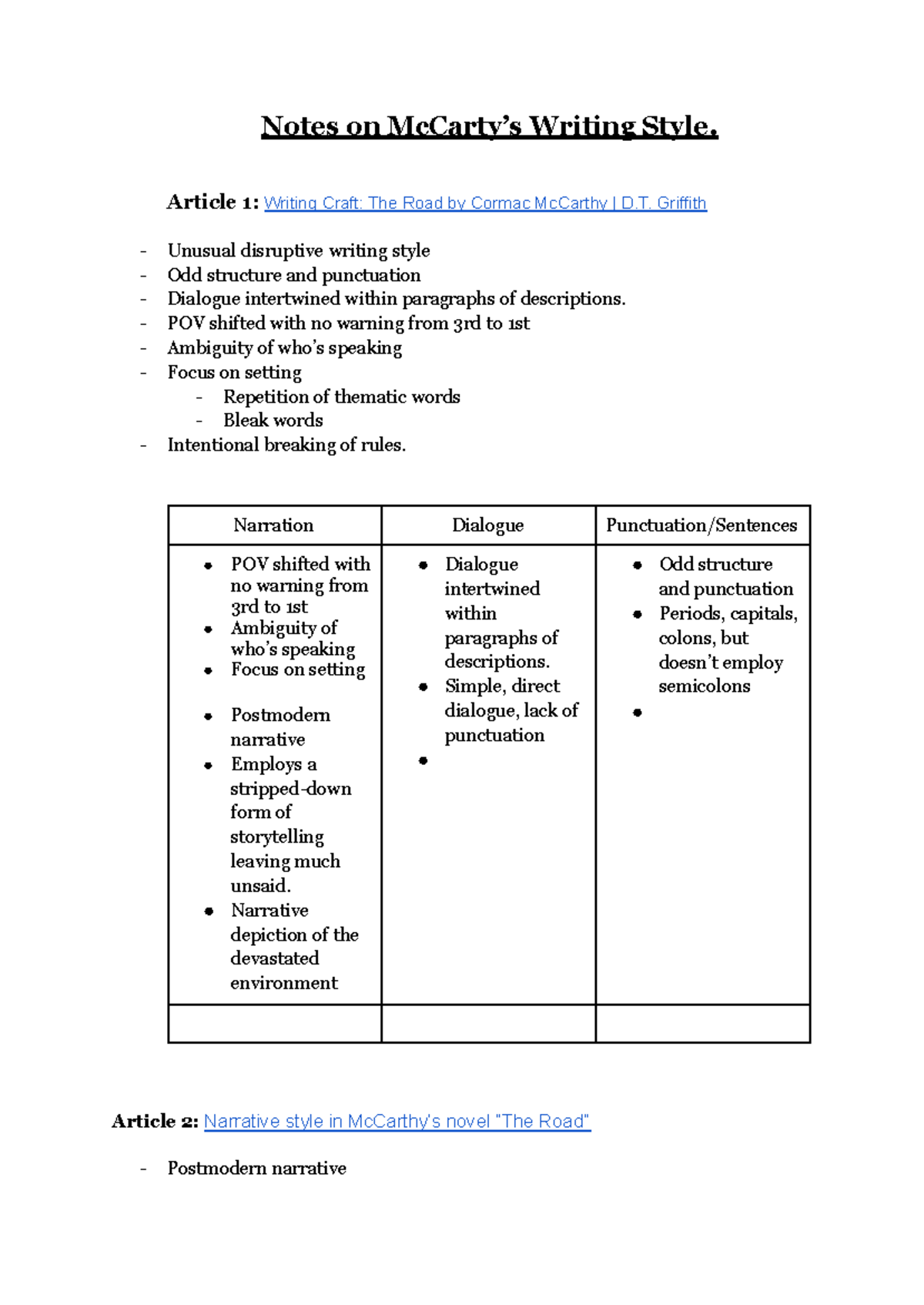 Mc Carthy's Writing style - Notes on McCarty’s Writing Style. Article 1 ...