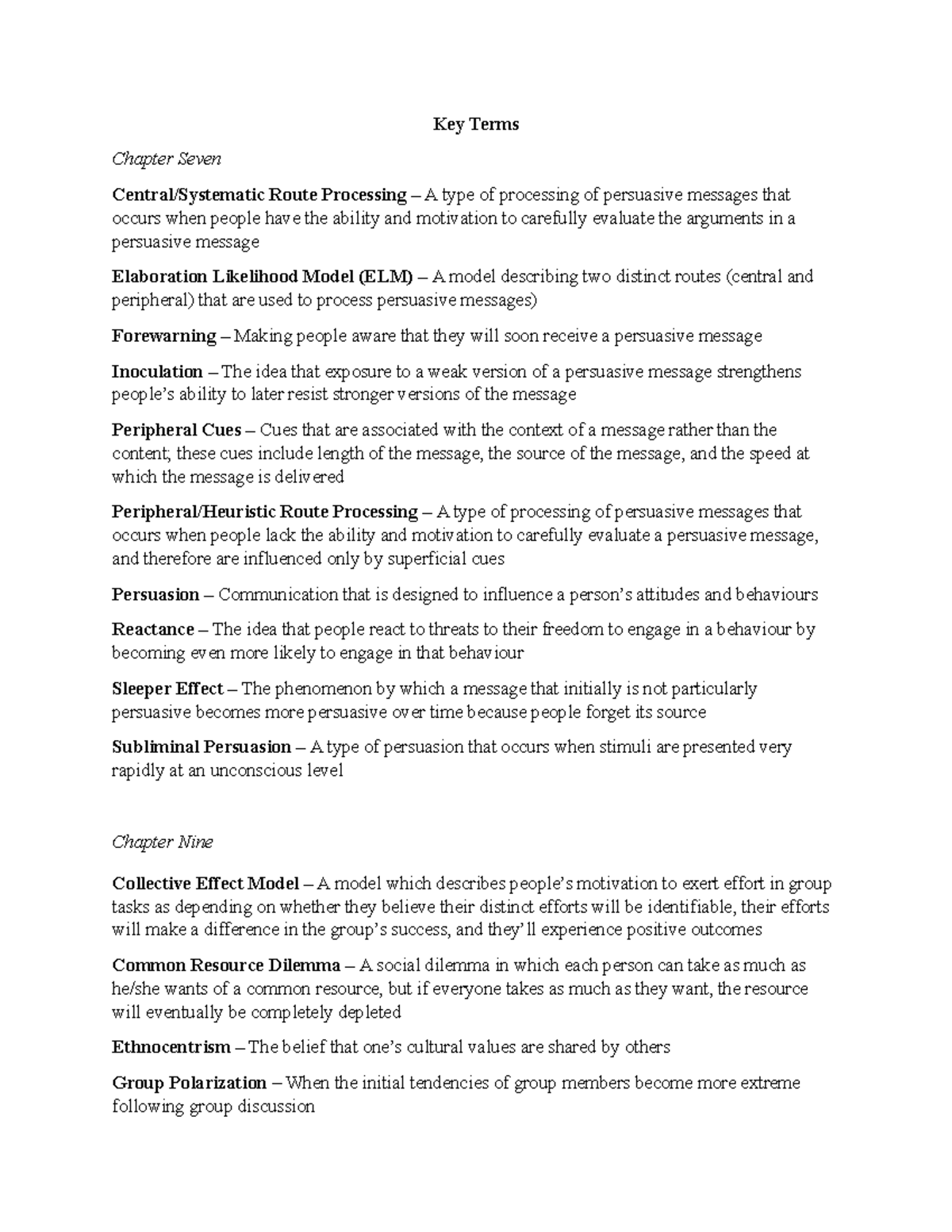 Key Terms -5, 7, 9-14 - Summary Introduction to Social Psychology SFW ...