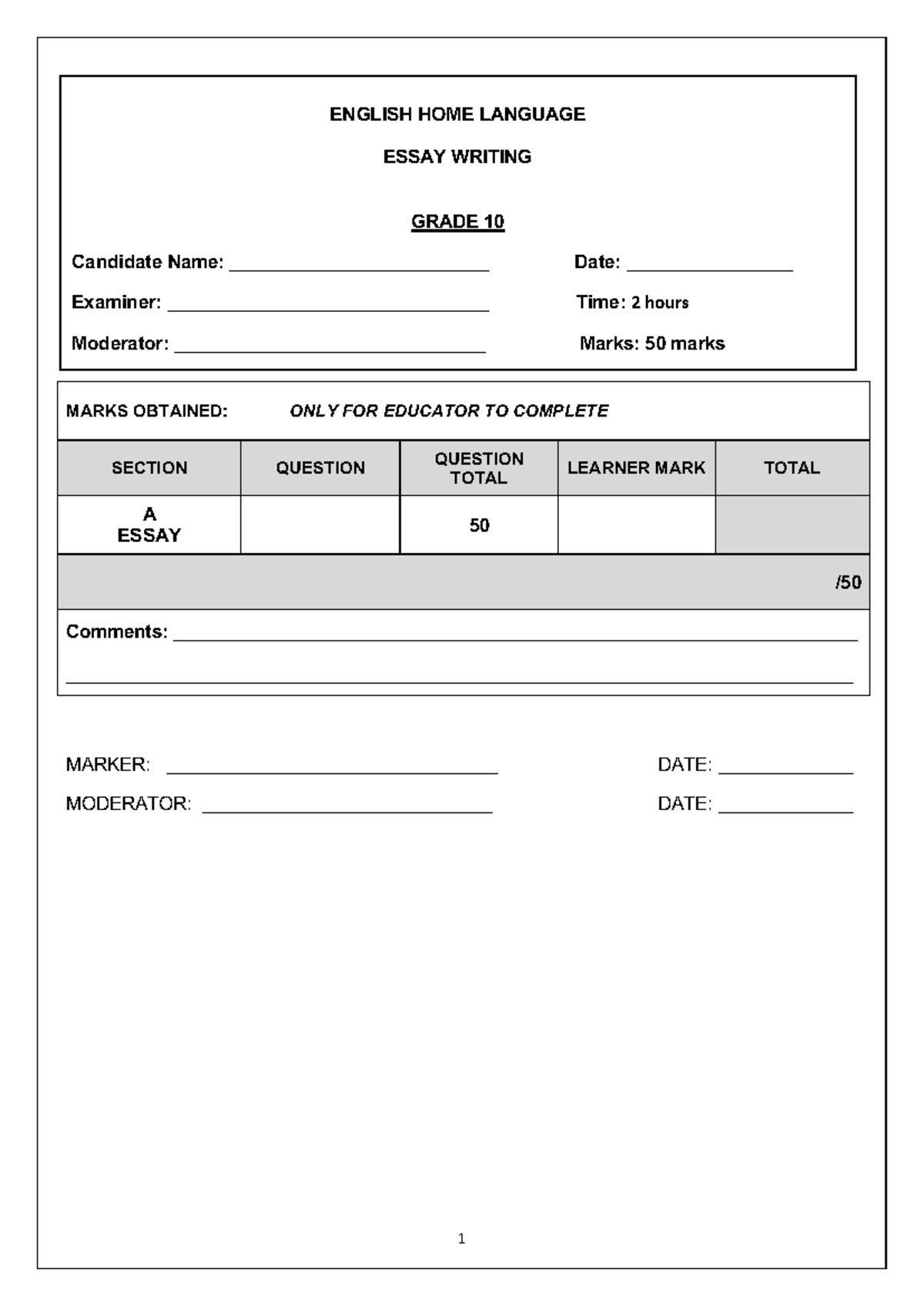 ENGLISH HL ESSAY WRITING GRADE 10 - T2 GUIDELINES - Studocu