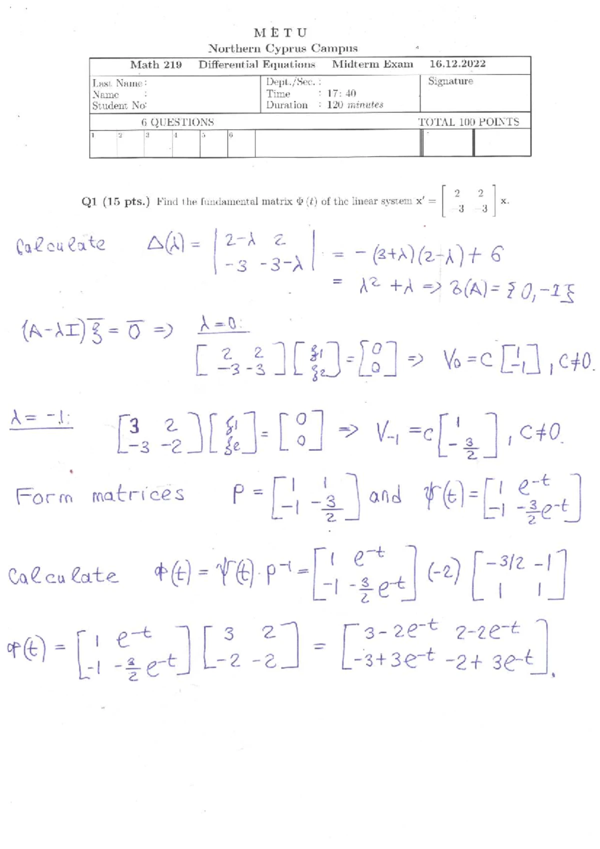 METU NCC Math 219 Differential Equations Midterm Exam 16.12.2023 - Studocu
