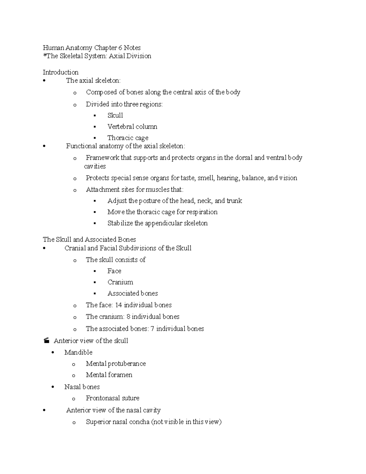 HCS212 Chapter 6 Notes - Human Anatomy Chapter 6 Notes *The Skeletal ...