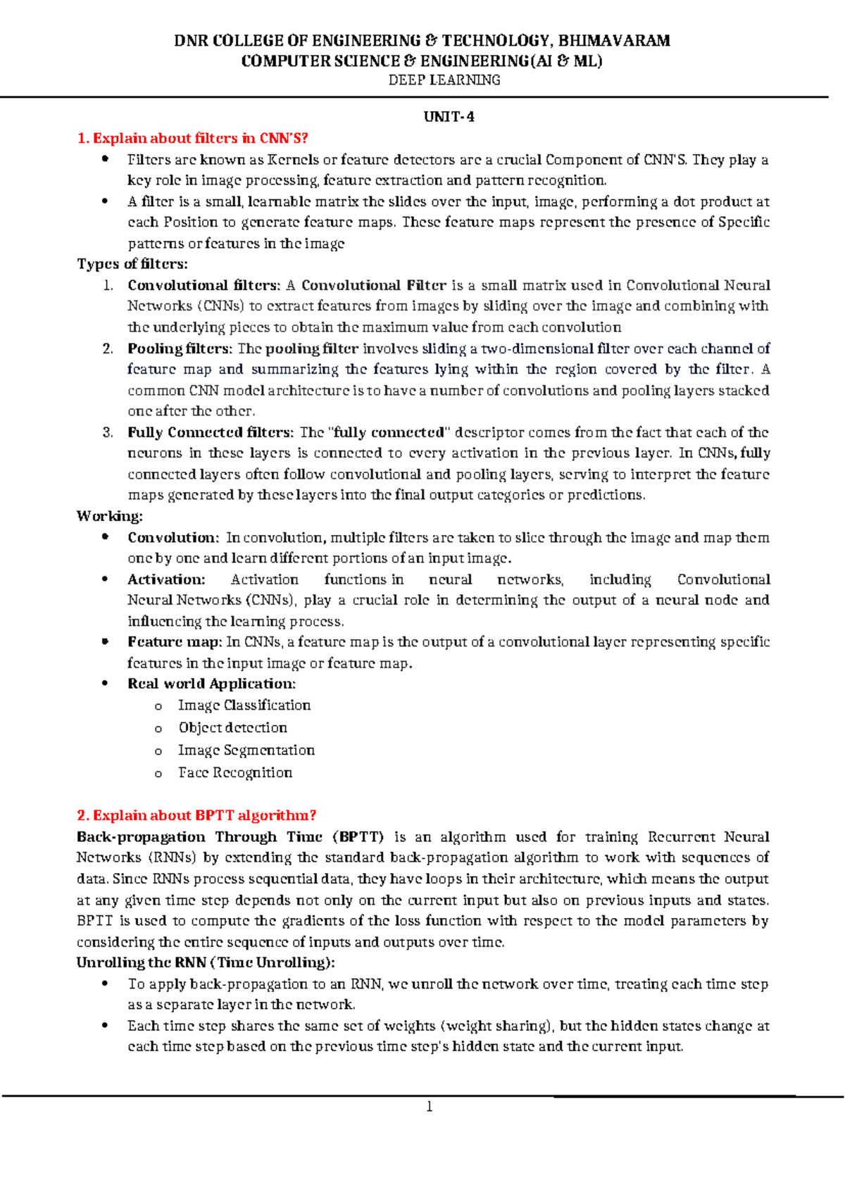 DL UNIT-4 Q&A - Deep Learning Midterm Study Notes - Studocu