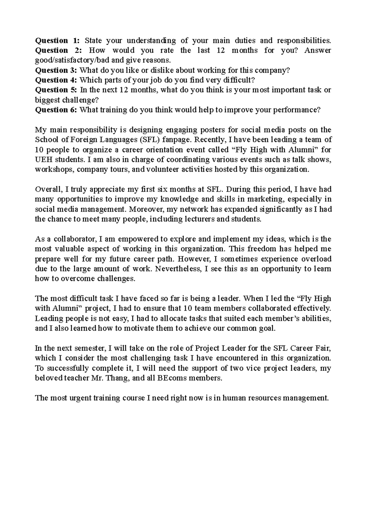 Appraisal Form - Practice for SFL Team Leadership and Growth - Studocu