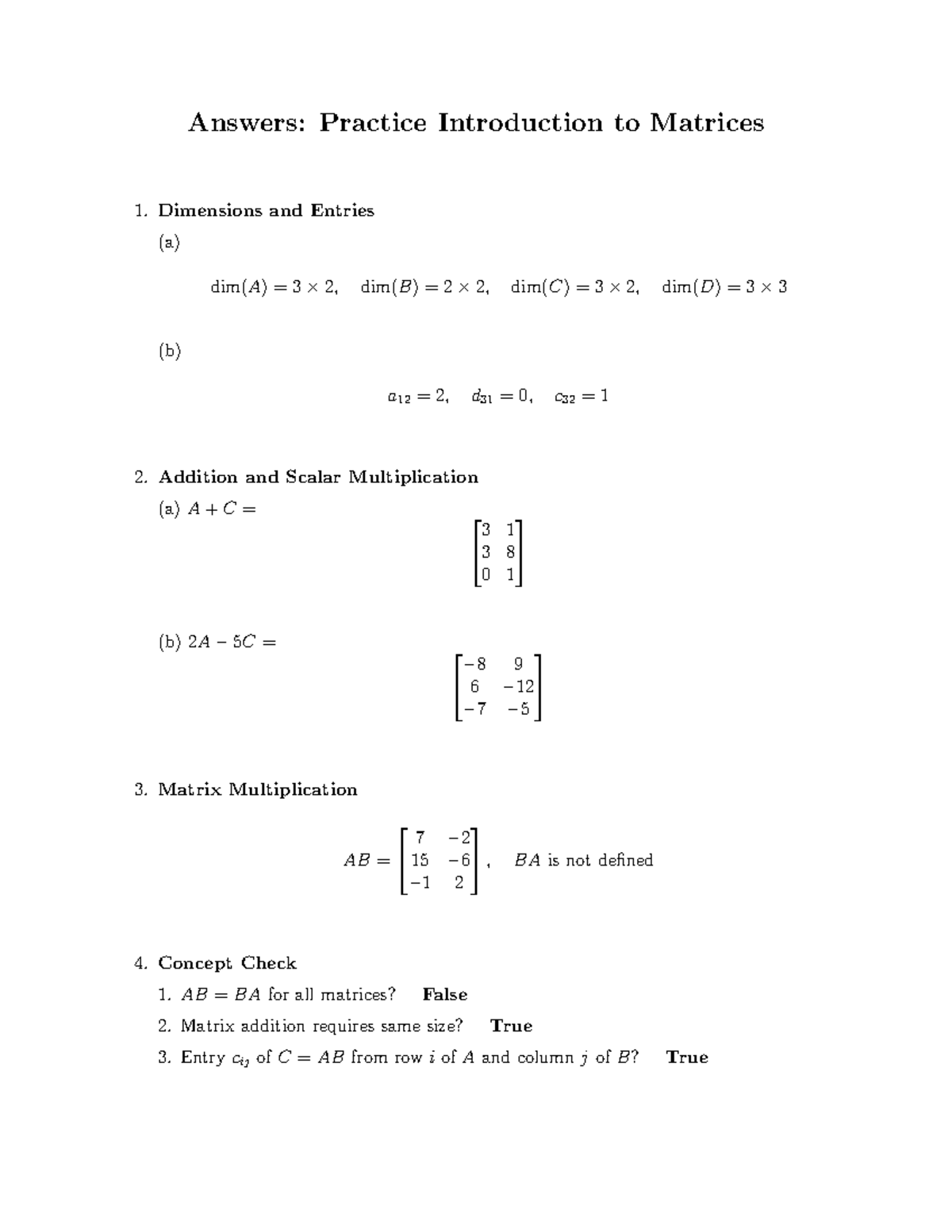 Practice: Introduction to Matrices - Studocu