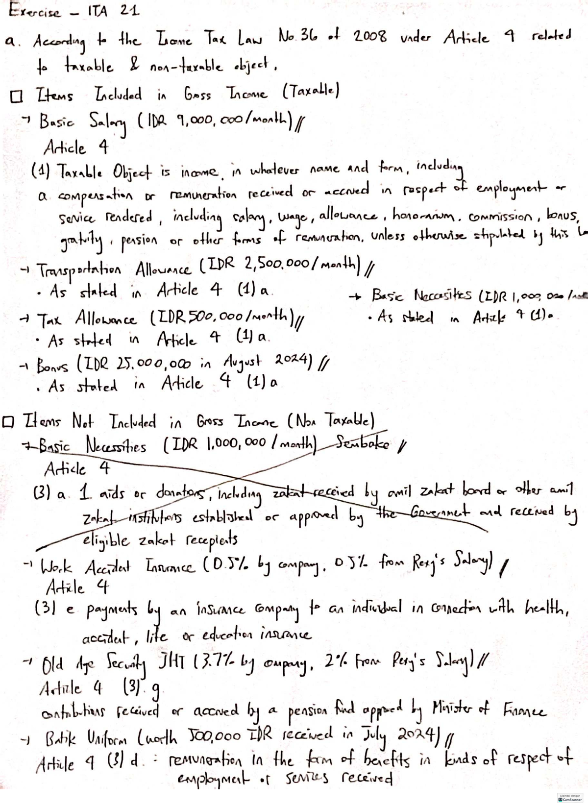 Exercise ITA 21: Taxable Income Analysis under Lane Tax Law No.36 - Studocu
