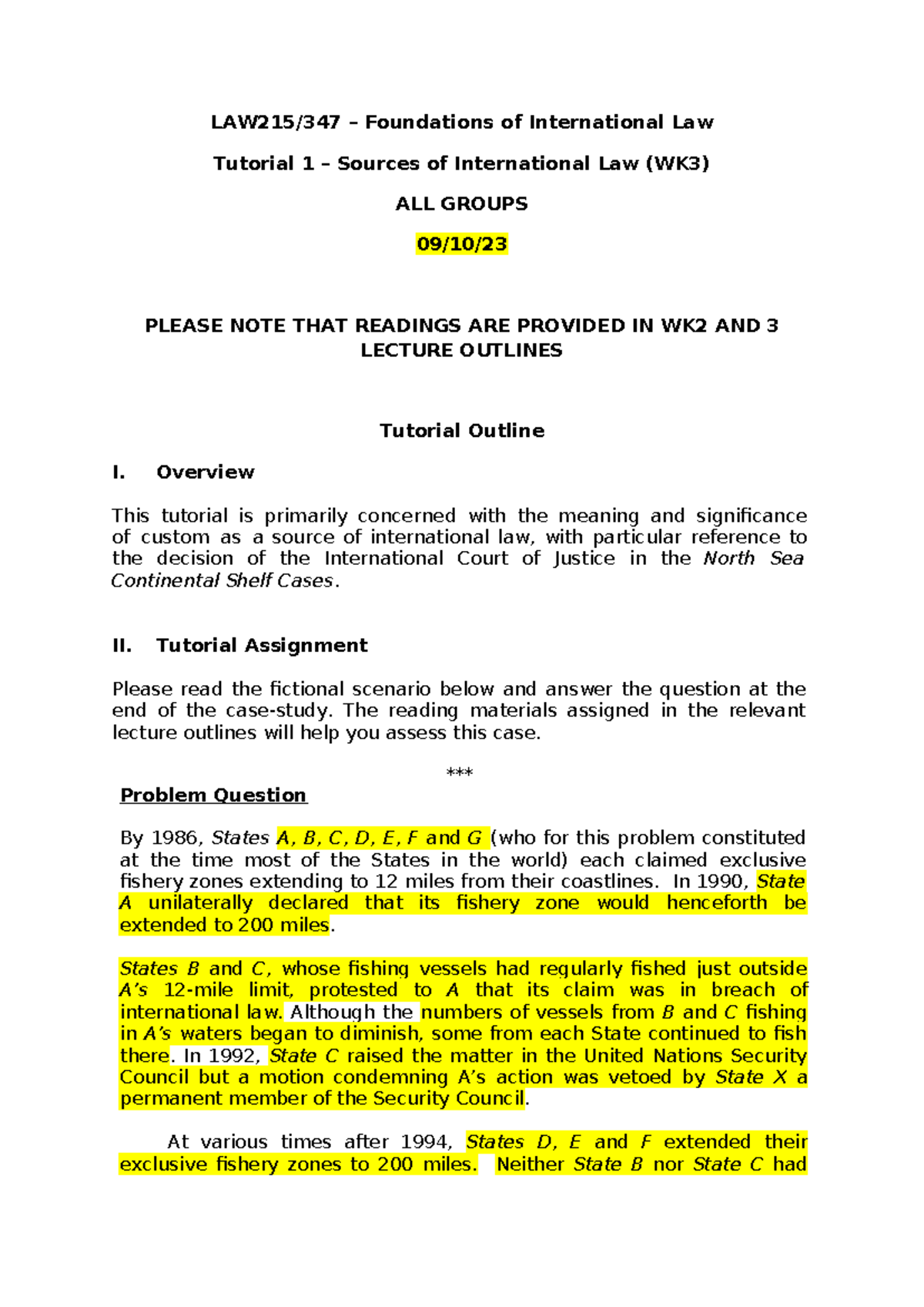 Foundations of International Law (IL) Tutorial 1: Sources & Customary ...