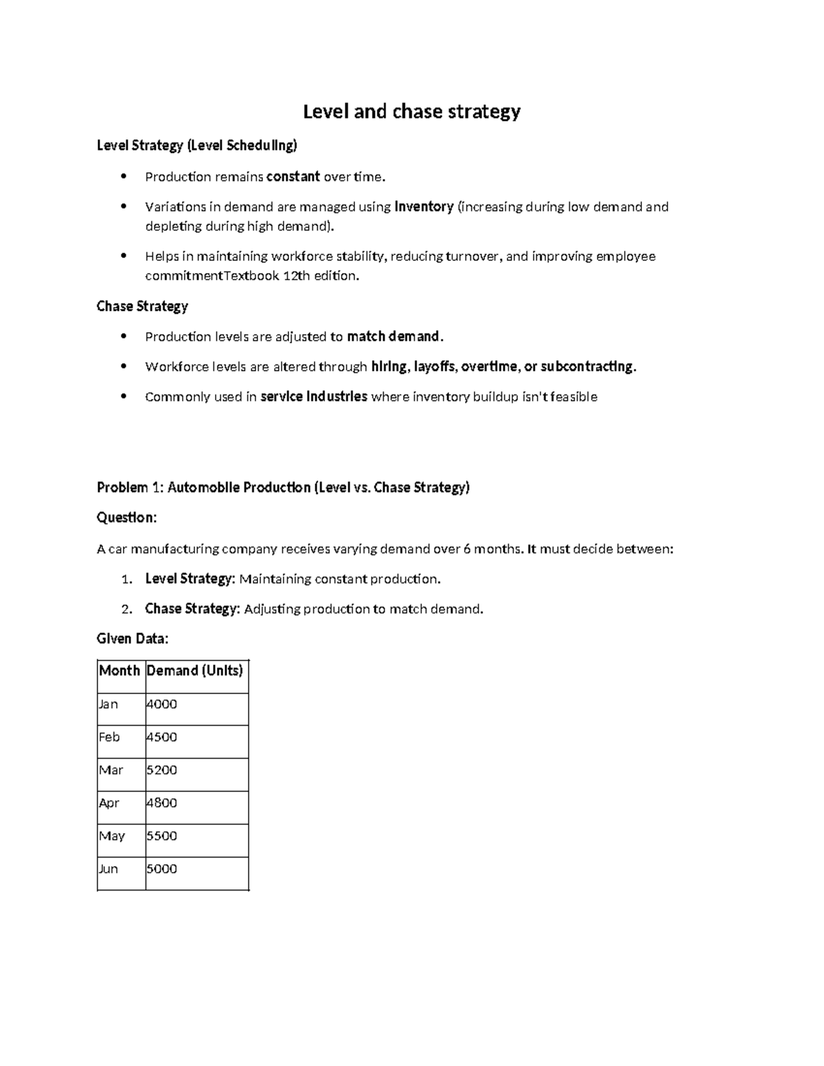 Numericals - Level and Chase Strategy Analysis (Course Code: XX123 ...