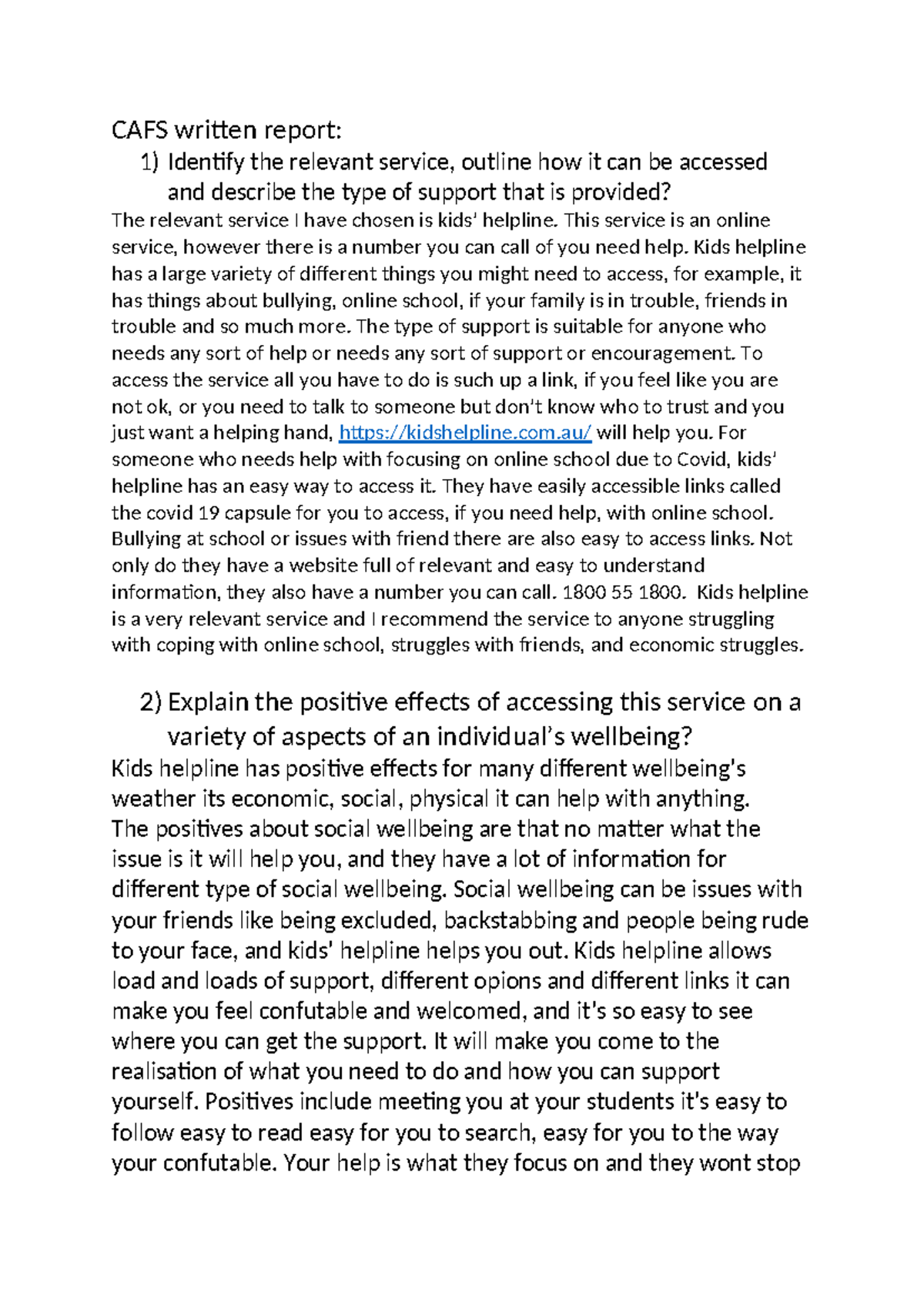 CAFS written report - asf - CAFS written report: 1) Identify the ...