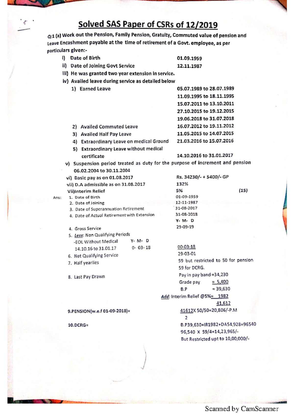 SAS Previous Paper on Pension and Leave Entitlements - CSR Rules - Studocu