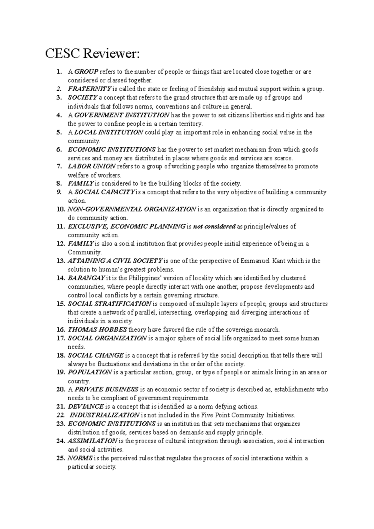 CESC Reviewer: Key Concepts for 1ST Quarter Exam - Grade 12 - Studocu