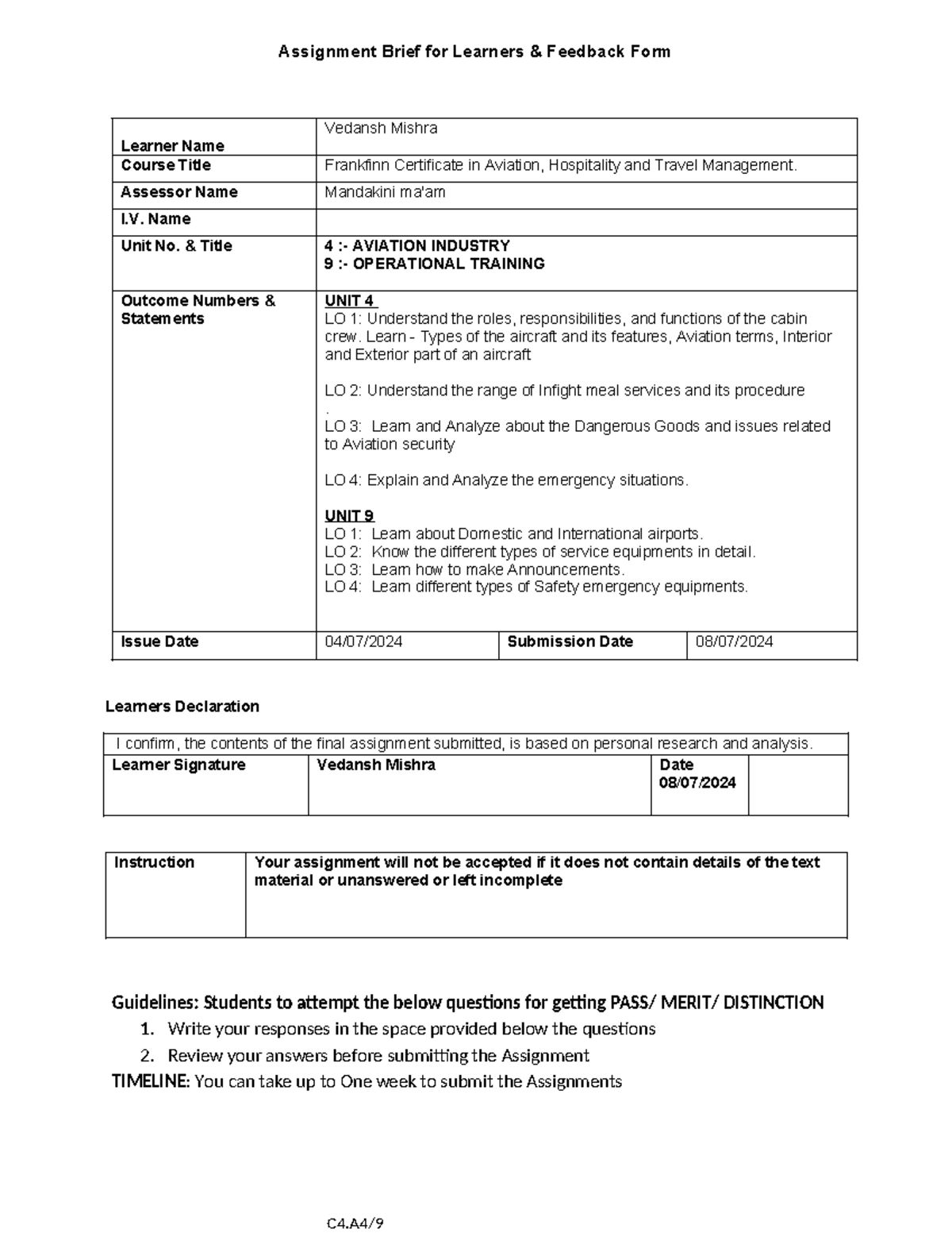 Aviation Assignment by Vedansh Mishra - Frankfinn Cert. in Aviation ...