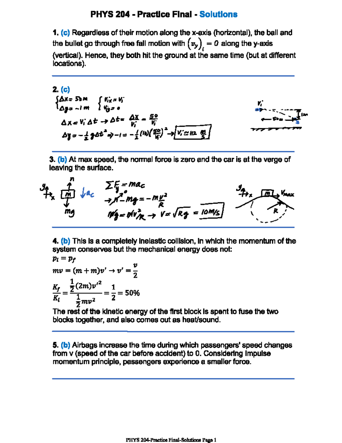Practice Final fall 2021 soln - PHYS 204 - Studocu