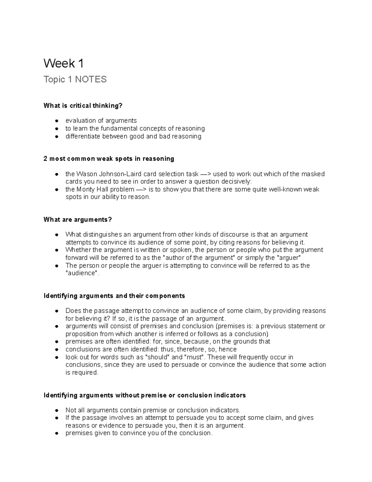 Week 1 - topic one notes - Week 1 Topic 1 NOTES What is critical ...