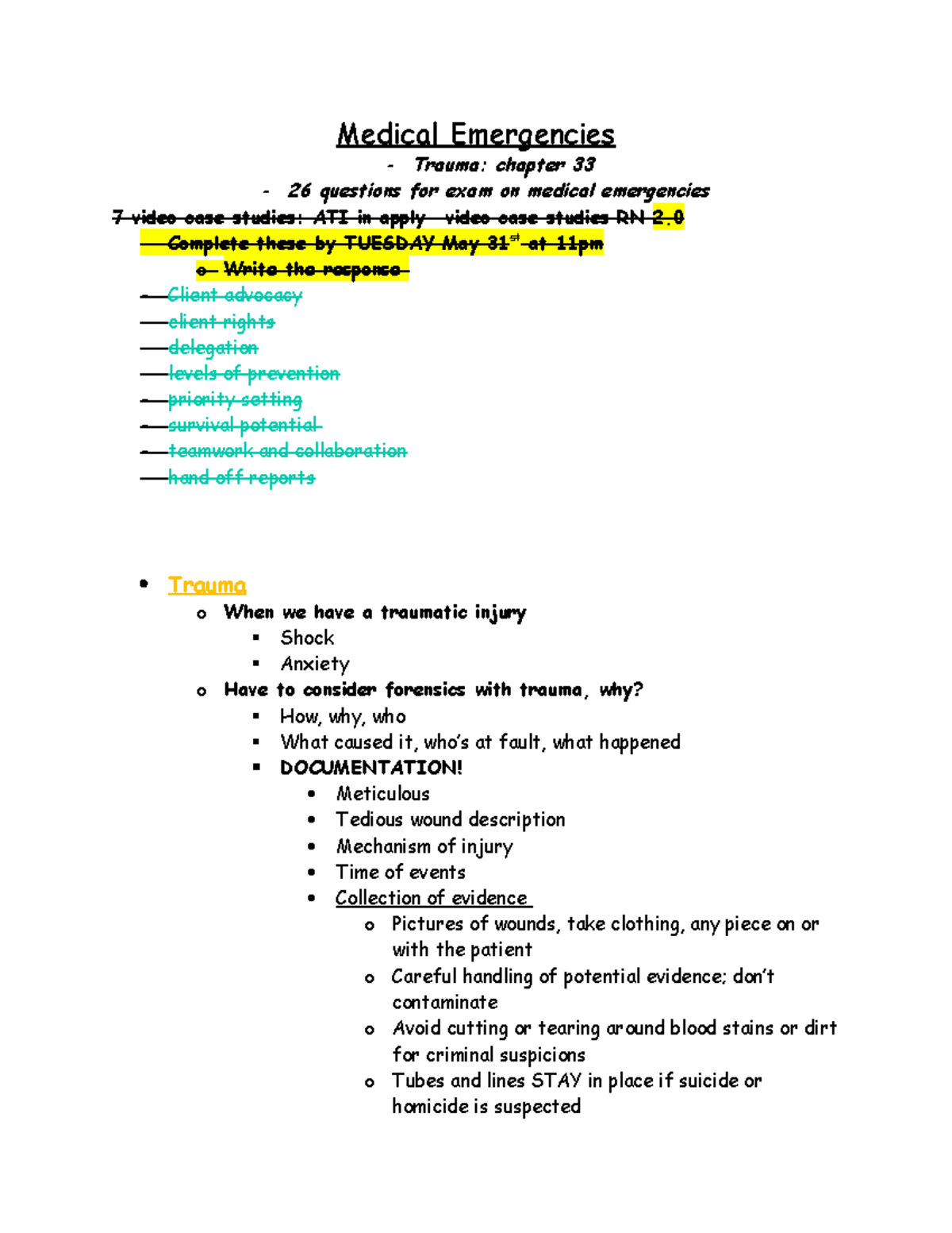 Medical Emergencies Review Notes: Trauma and Care Protocols - Studocu