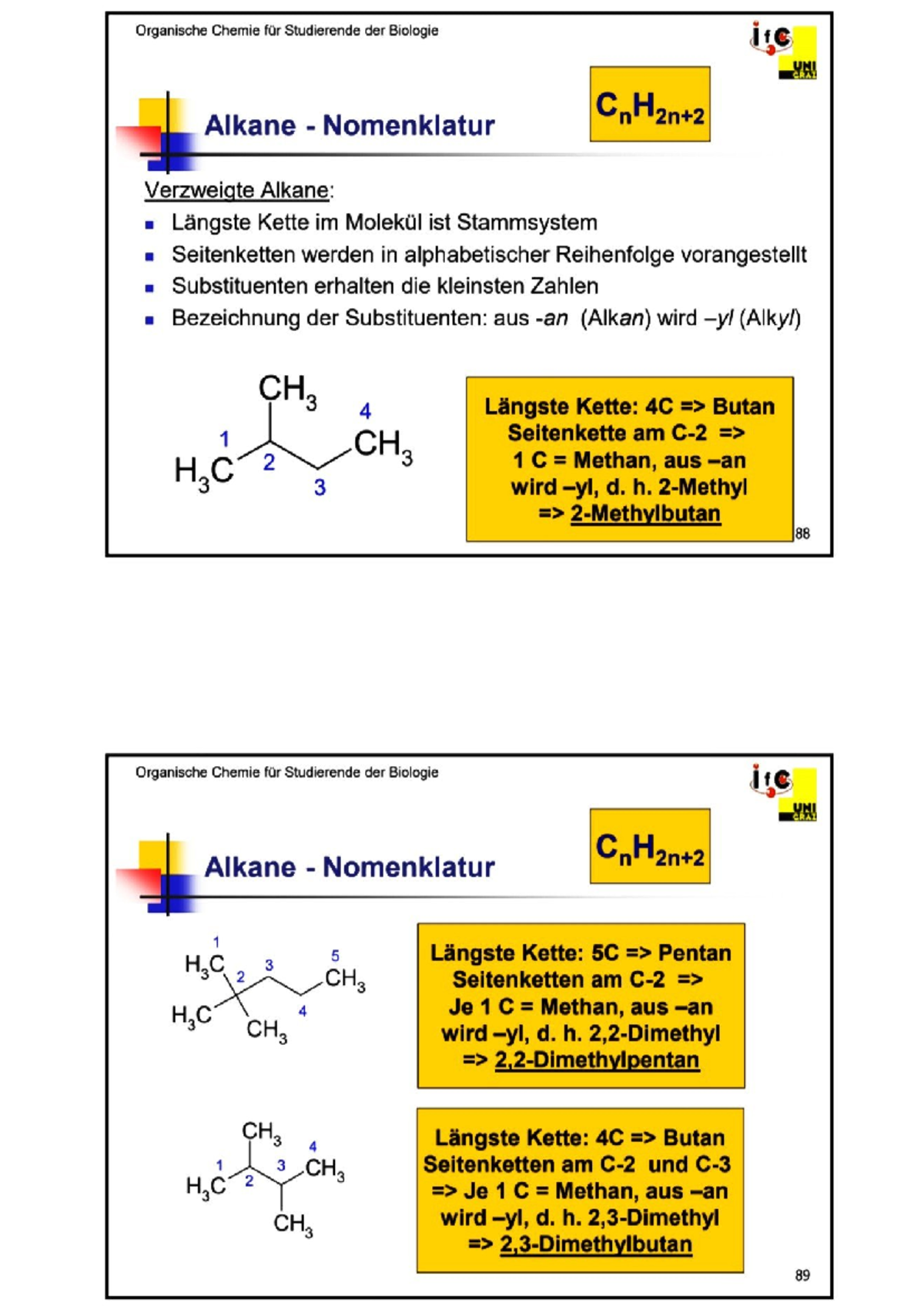 Organische Chemie: Nomenklatur von Alkanen und Alkenen (OCSB1) - Studocu