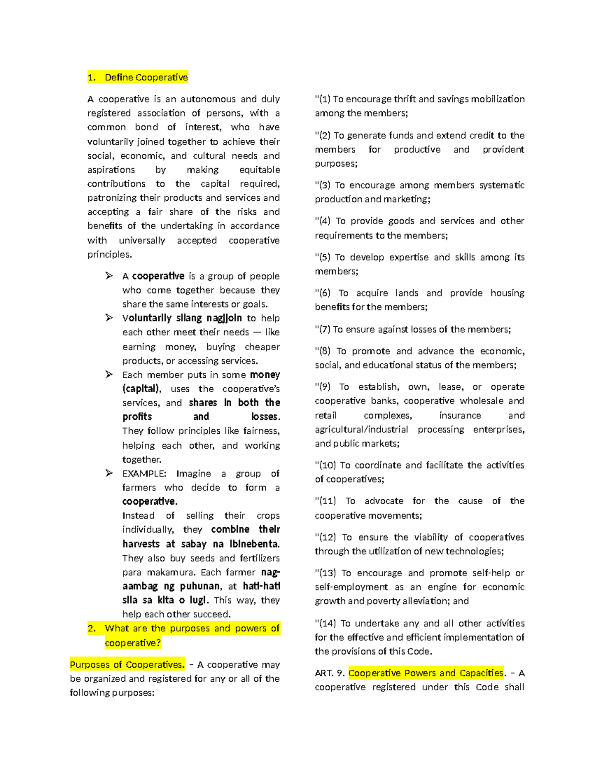 Coop - Notes: Understanding Cooperatives and Their Functions - Studocu