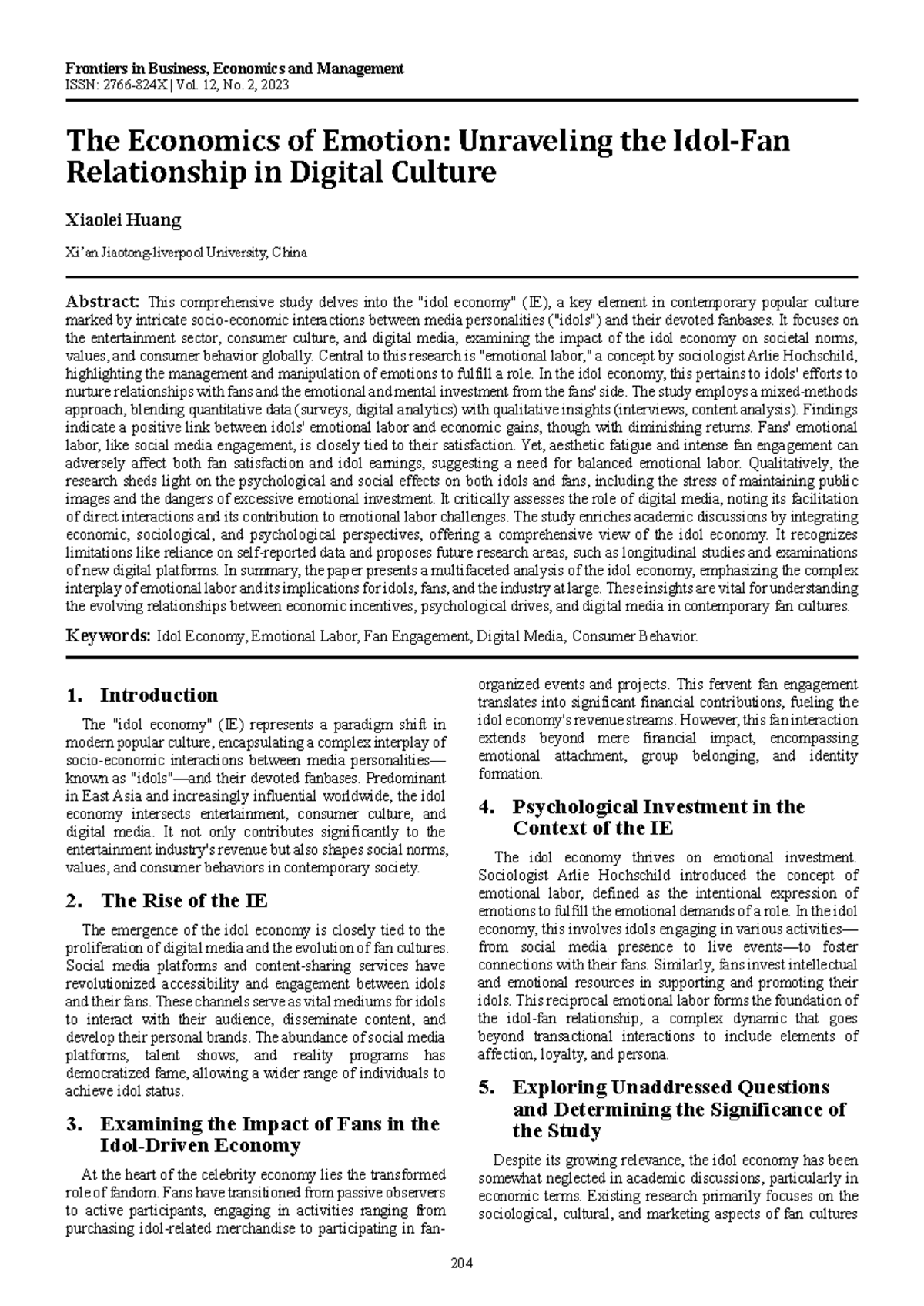 FBEM 12:2 - The Economics of Emotion in the Idol Economy and Digital ...