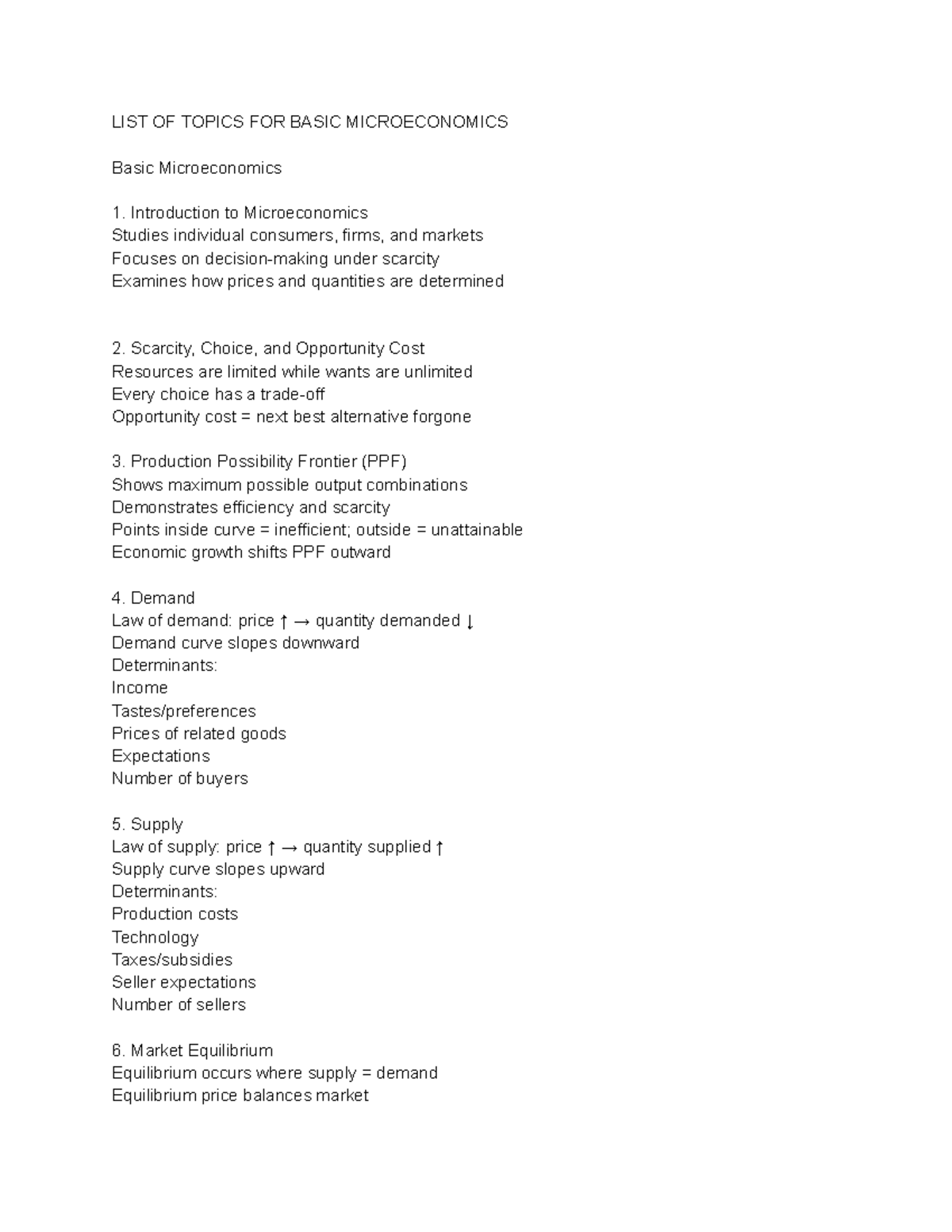 BASIC MICROECONOMICS TOPICS GUIDE (ECO101) - Studocu