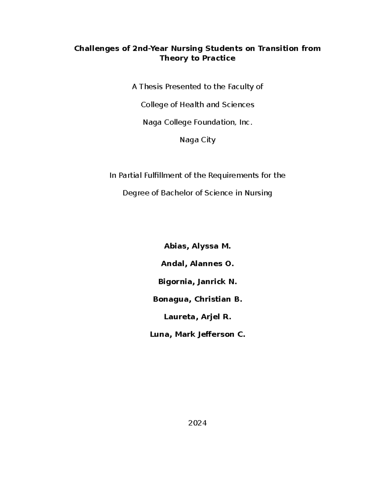 Challenges Faced by 2nd-Year Nursing Students in Transition (NURS 2024 ...