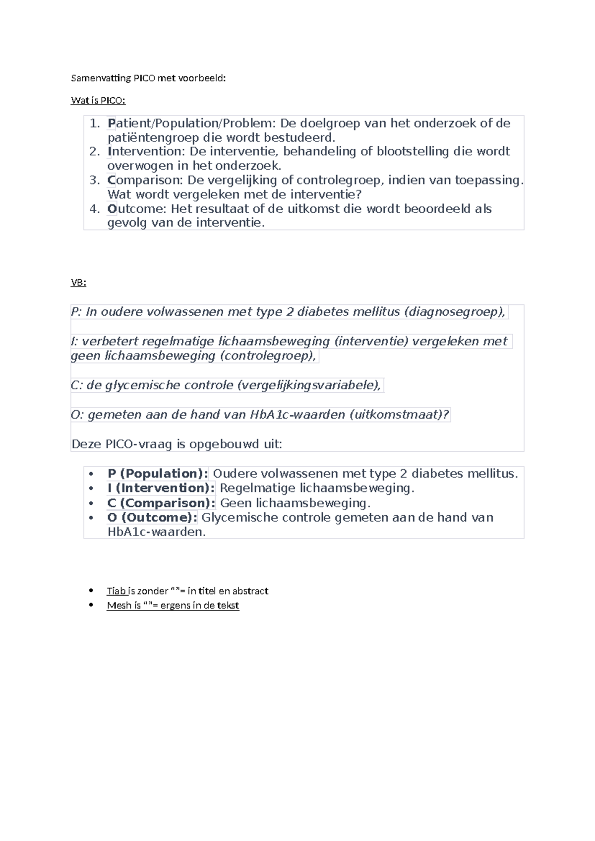 PICO Samenvatting: Uitleg en Voorbeeld van de Methode - Studeersnel