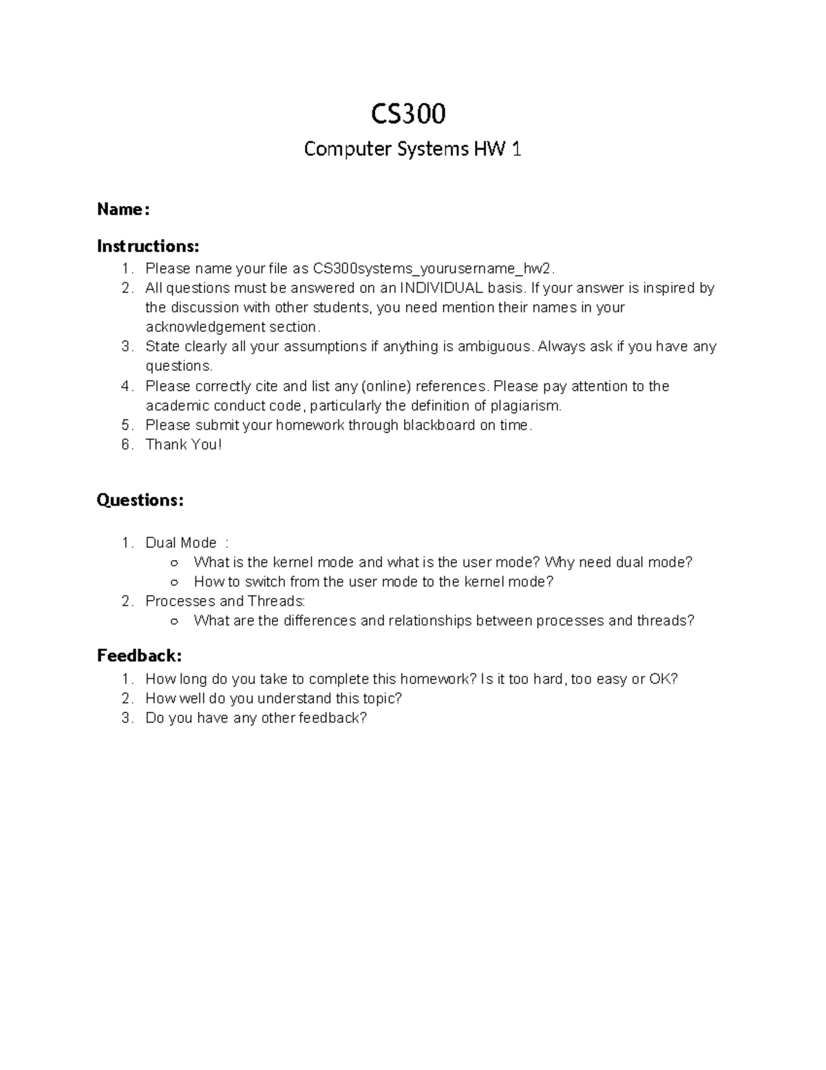 CS300 Computer Systems HW 2 Instructions and Questions - Studocu