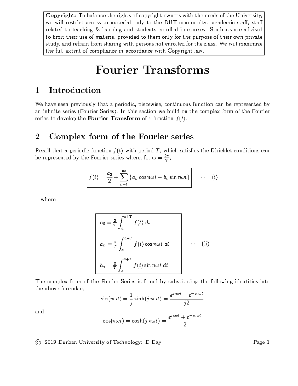 Fourier Transforms: Concepts and Applications in Signals Analysis - Studocu