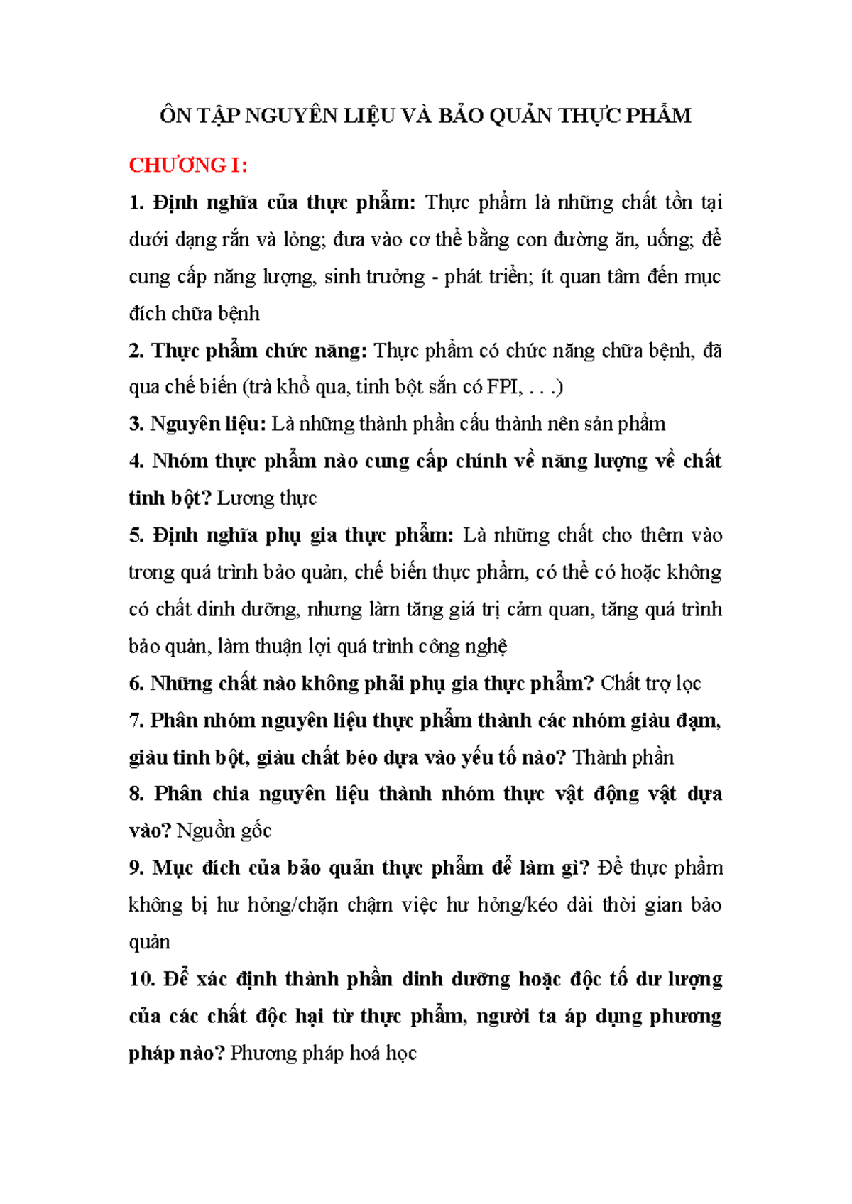 ÔN TẬP NGUYÊN LIỆU VÀ BẢO QUẢN THỰC PHẨM - MÔN TPH 101 - Document Preview