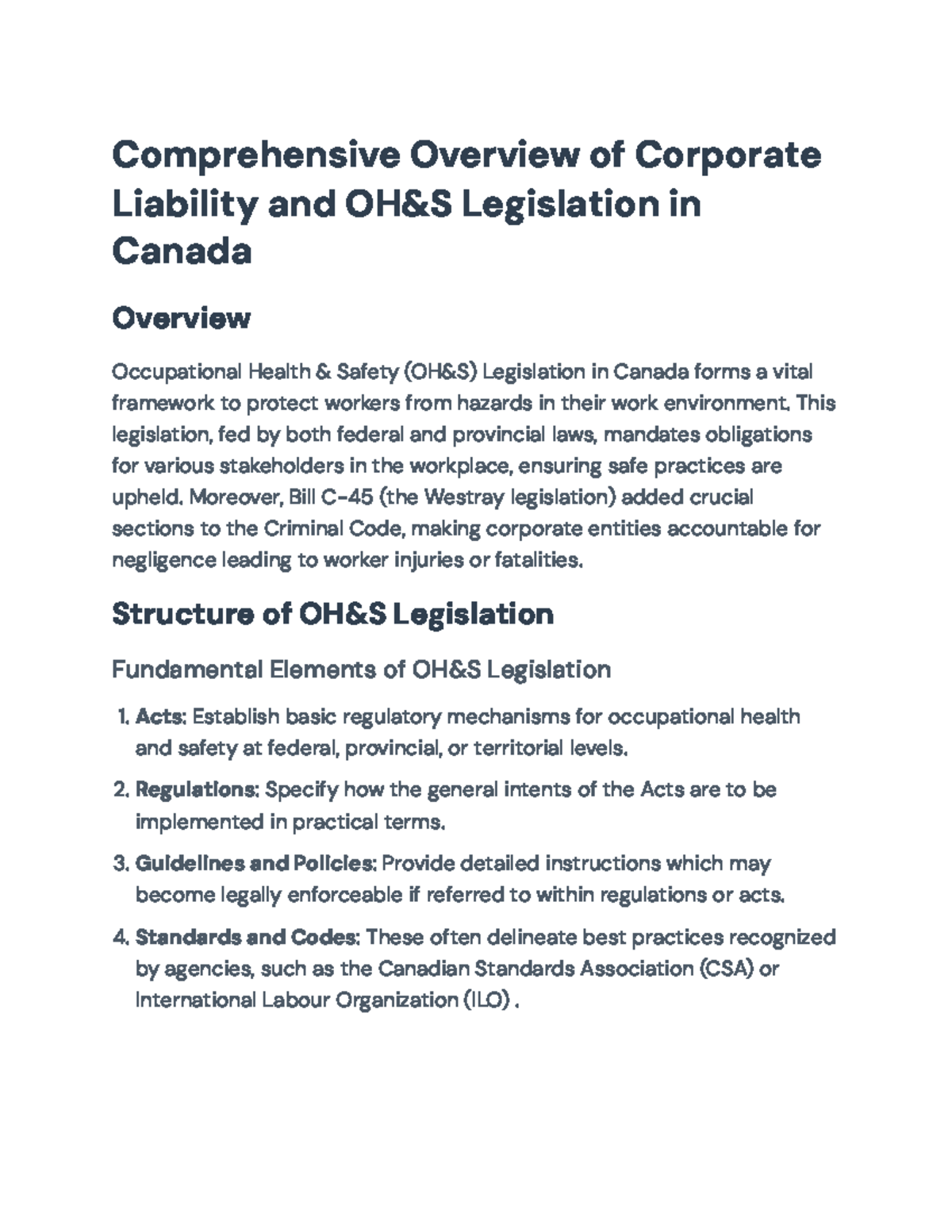 Comprehensive Overview of OH&S Legislation & Corporate Liability in ...