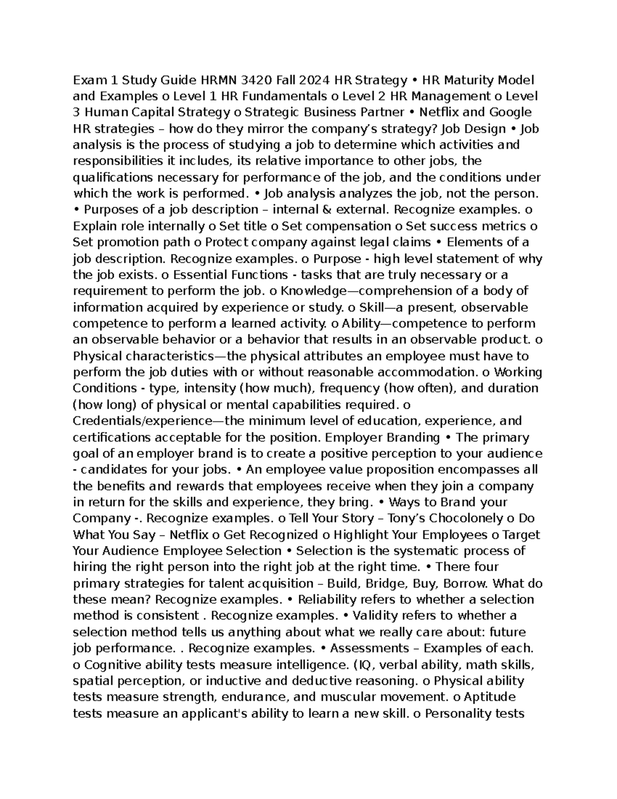 Hr study guide 1 - Summary Human Resource Management - Exam 1 Study ...