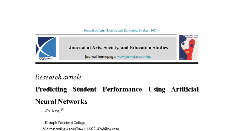 Predicting Student Performance Using Artificial Ne - Research article ...