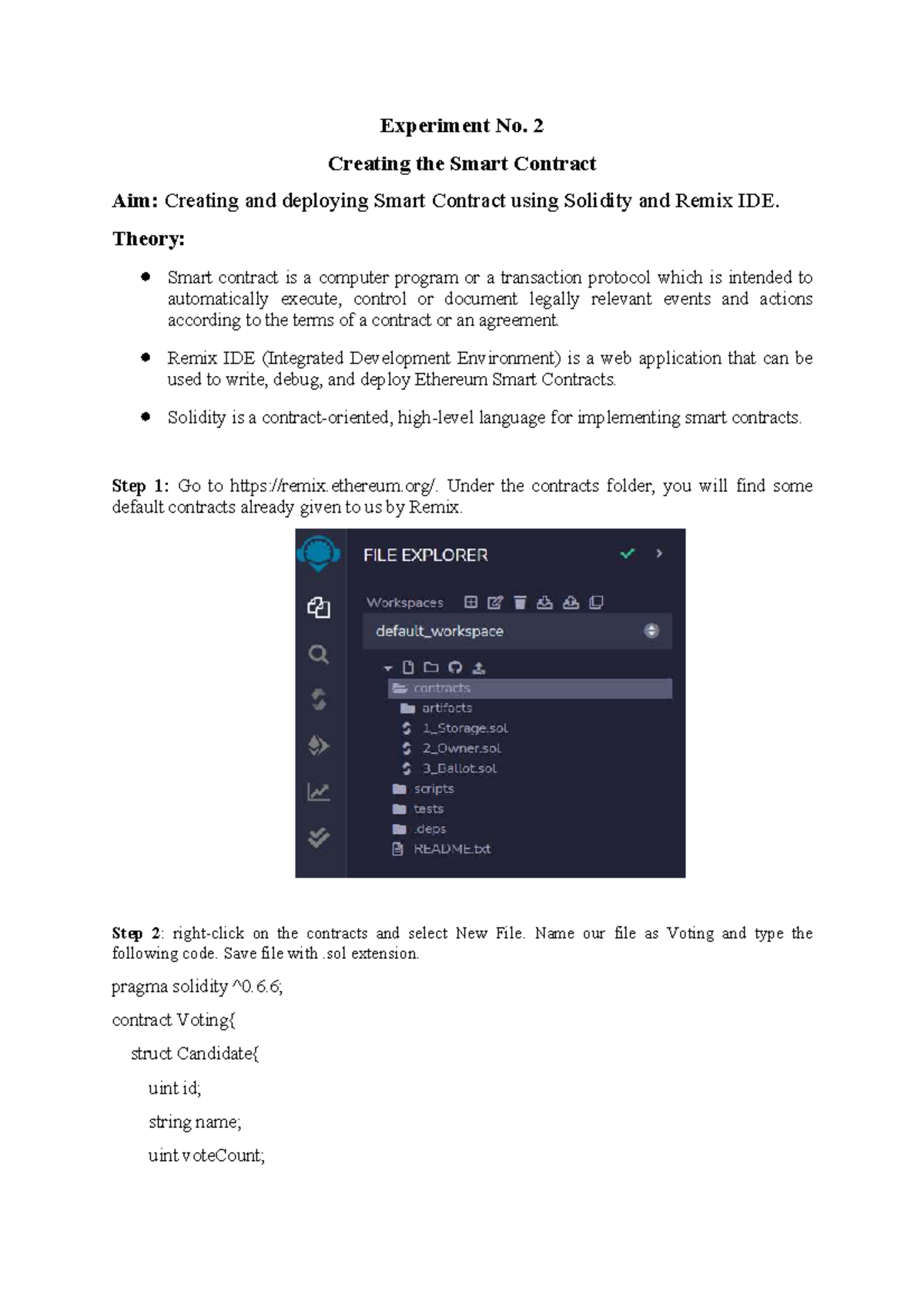 Experiment No. 2: Creating & Deploying Smart Contract in Solidity - Studocu