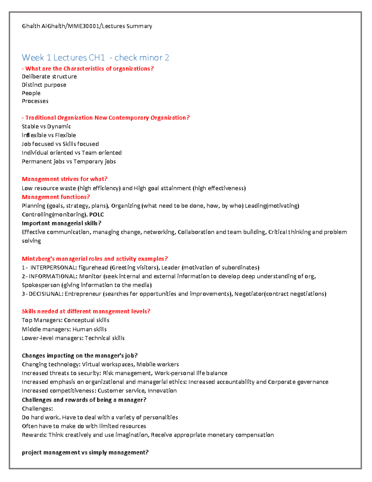 MME30001 Lectures Summary: Weeks 1-7 Overview and Key Concepts - Studocu
