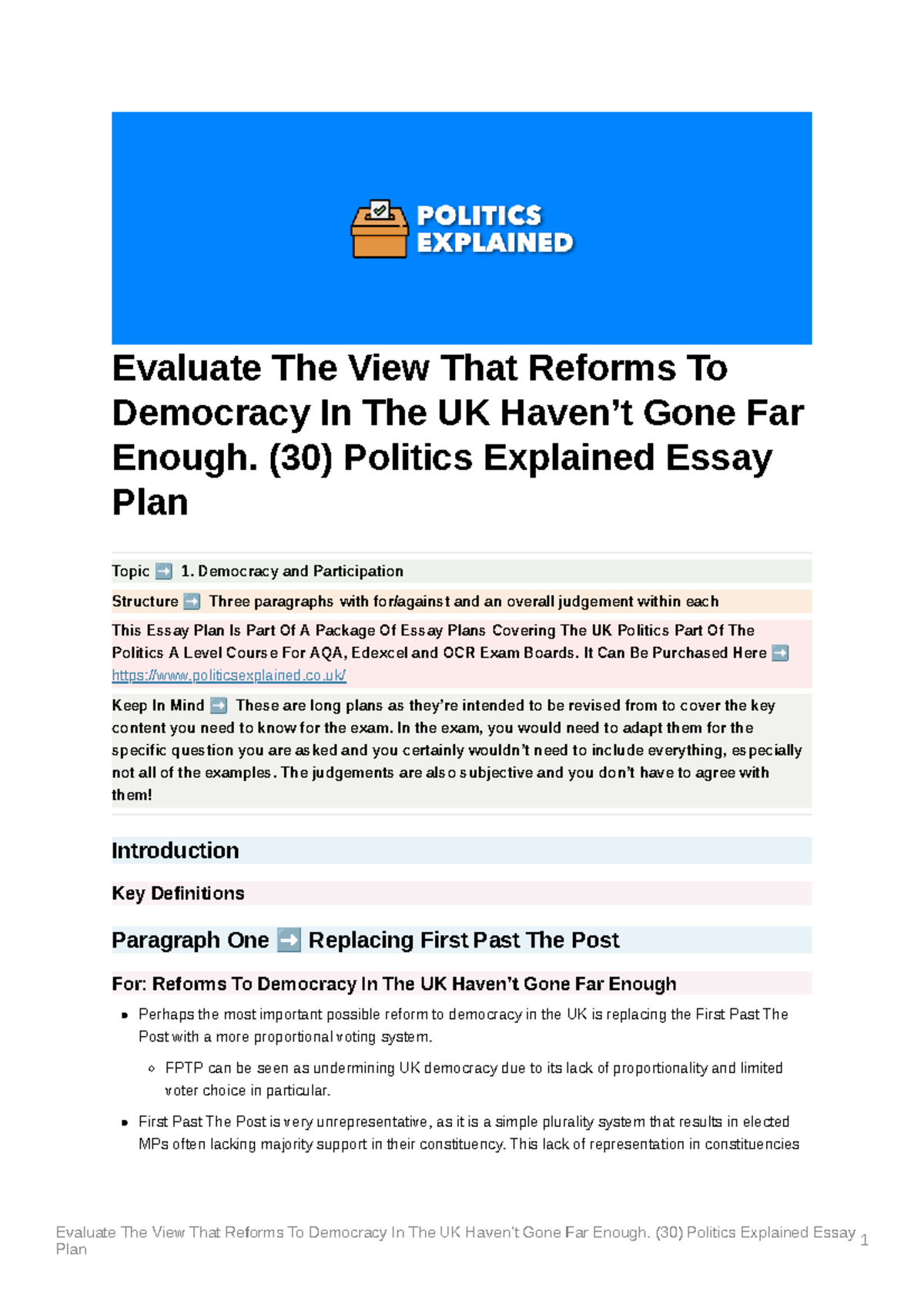 Evaluate The View That Reforms To Democracy In The UK (30) Politics ...