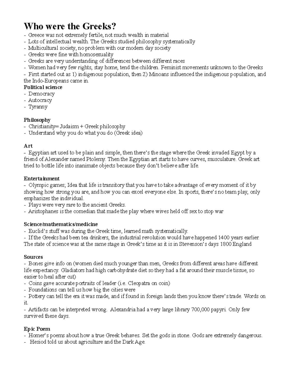 Greeks cheat sheet - all the lecture notes from lectures 1, 2, 3, 4, 5 ...