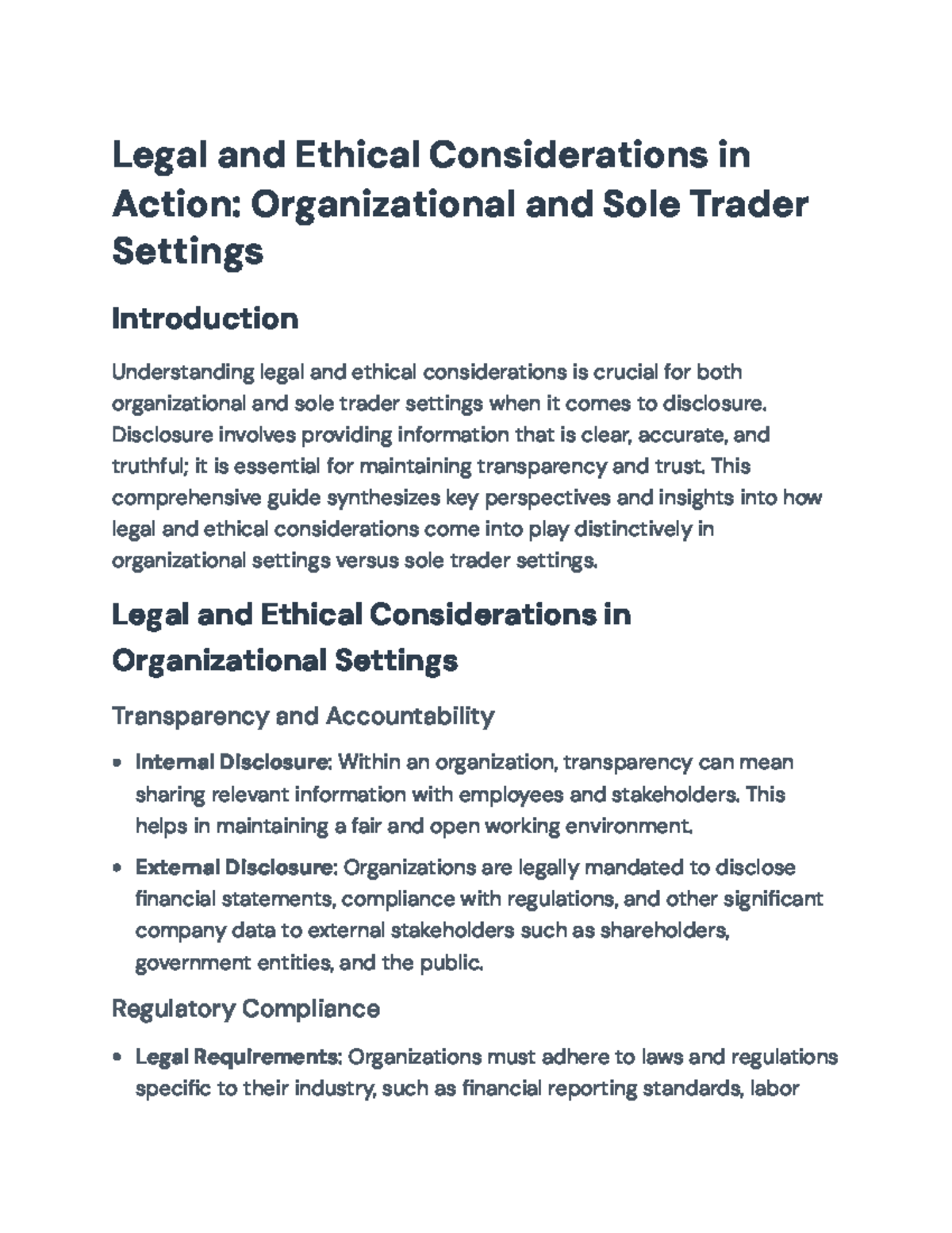 Legal and Ethical Disclosure: Org vs. Sole Trader Insights - Studocu