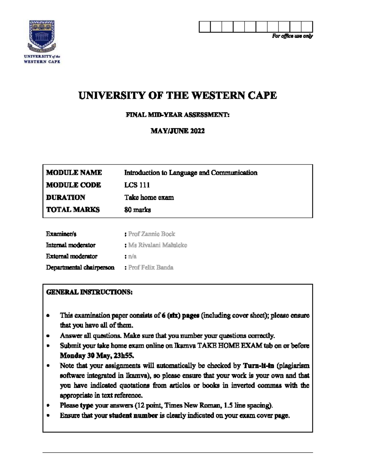 LCS111 2022 Final Exam - Introduction to Language and Communication ...