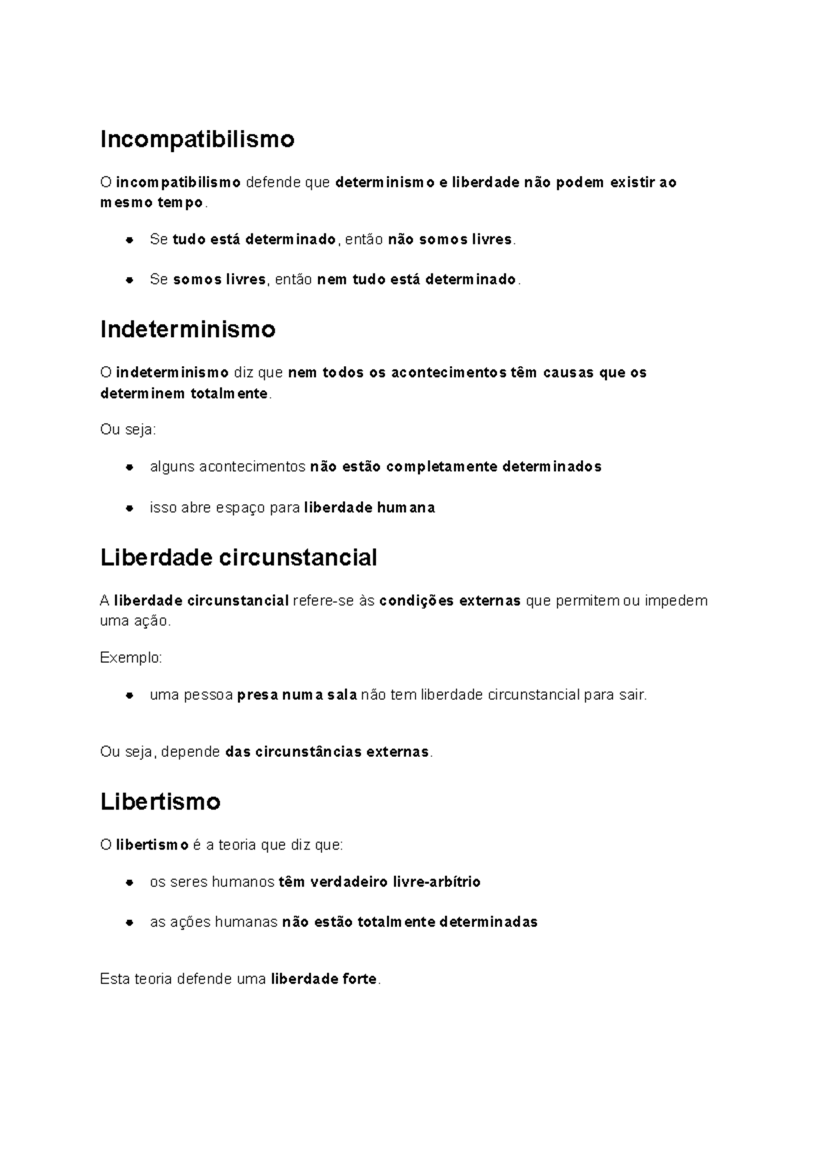 Filosofia - Resumos sobre Incompatibilismo e Teorias Morais - Studocu