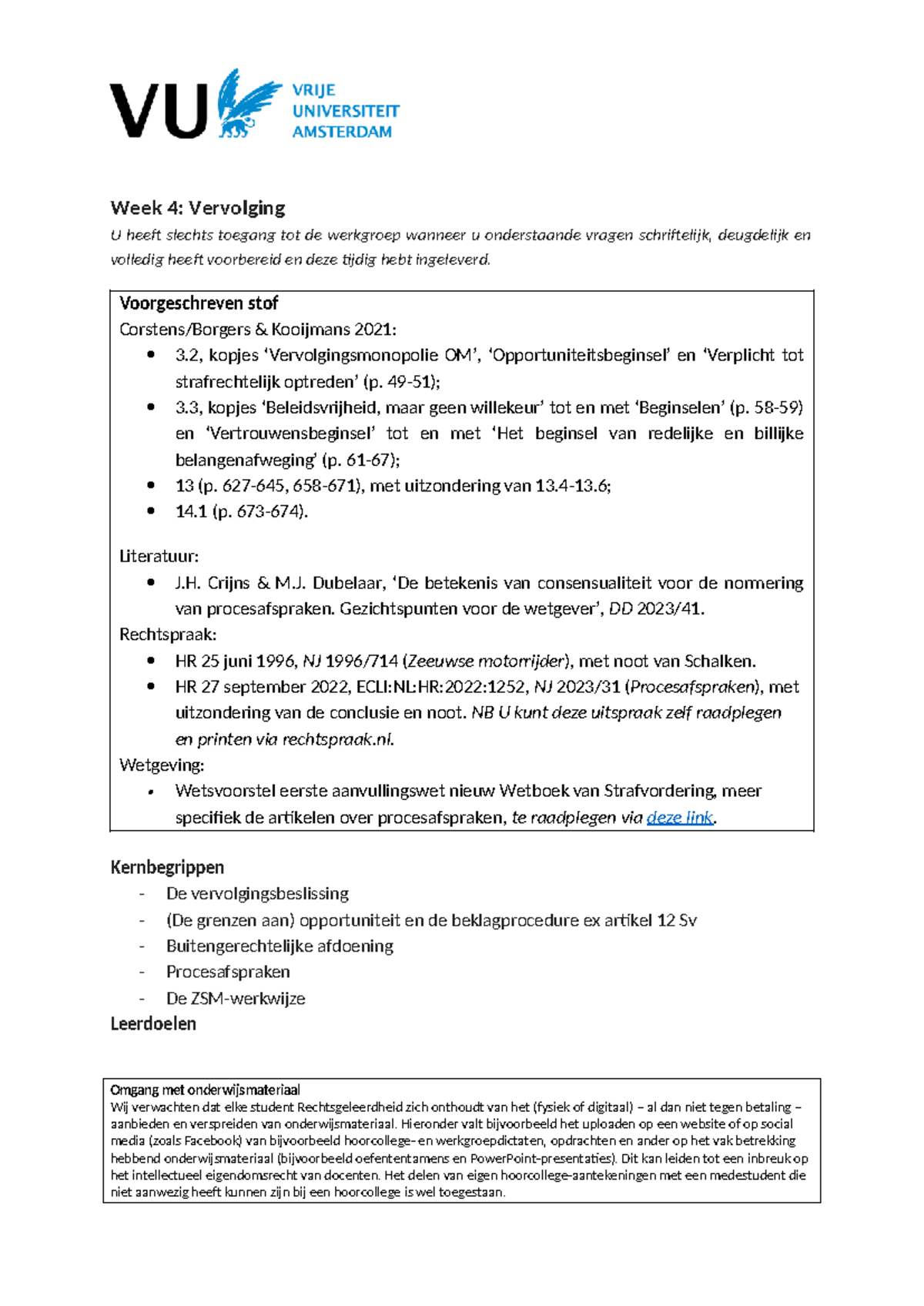 Week 4: Vervolging Opdrachten en Kernbegrippen Rechtsgeleerdheid ...