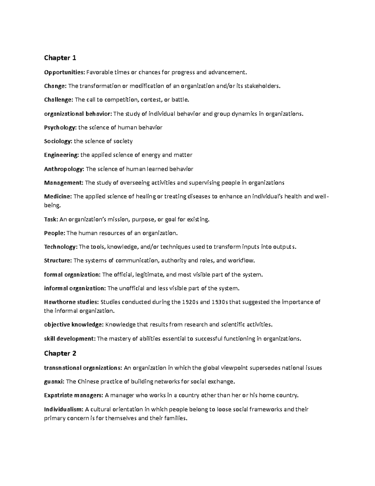 Key Term Exam 1 - Important Concepts in Organizational Behavior - Studocu