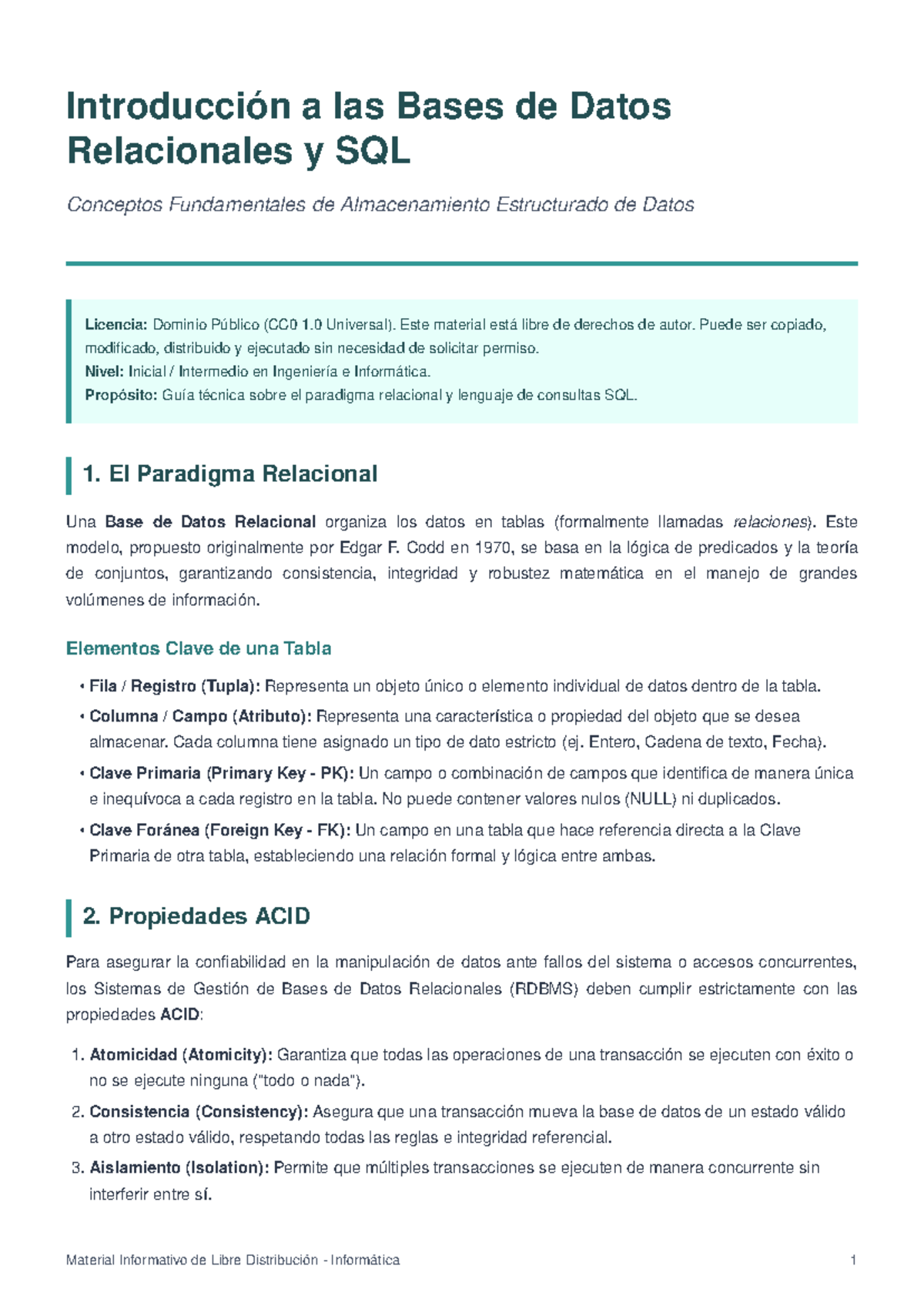 Introducción a las Bases de Datos Relacionales y SQL - Guía Técnica ...