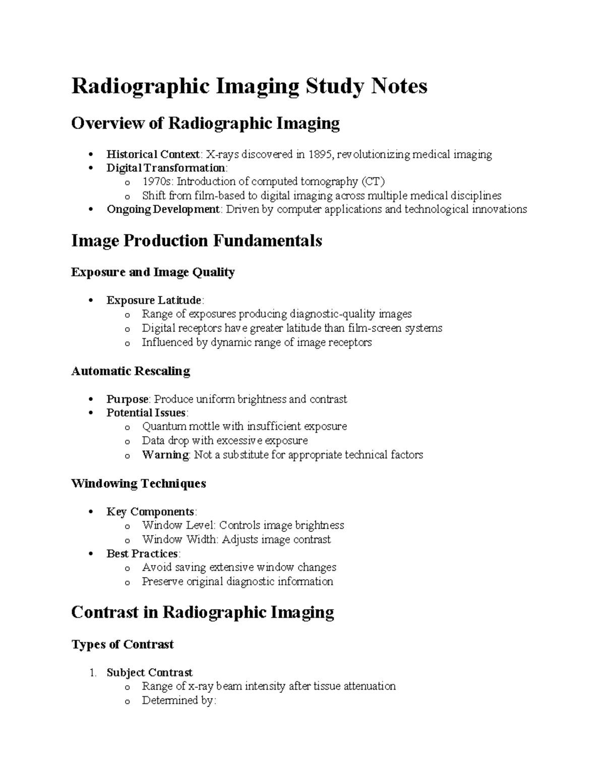 Radiographic Imaging Study Notes: Key Concepts & Techniques (RAD 101 ...